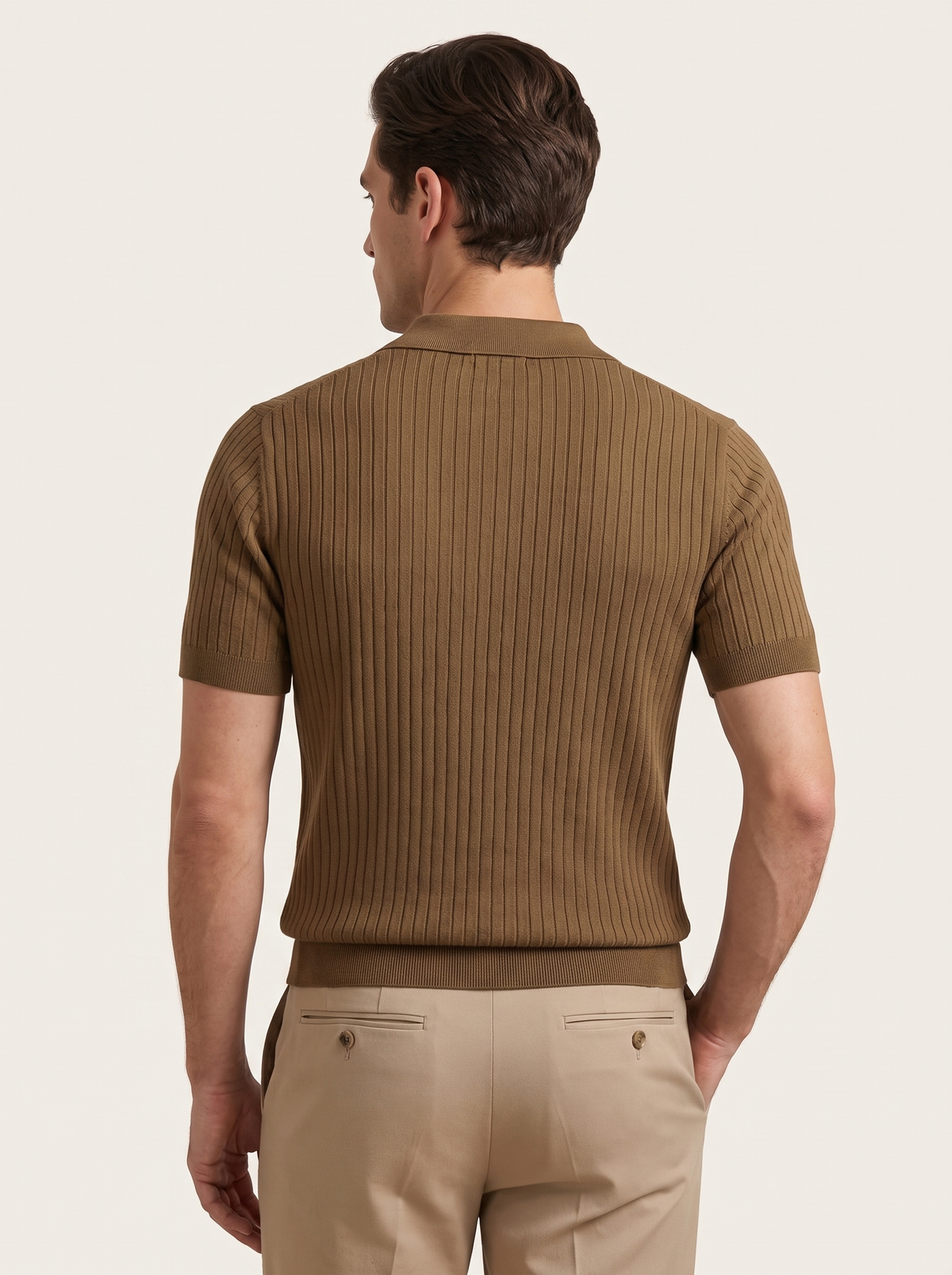 Caramel Ribbed Buttonless Polo