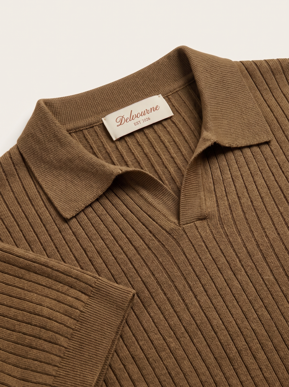 Caramel Ribbed Buttonless Polo