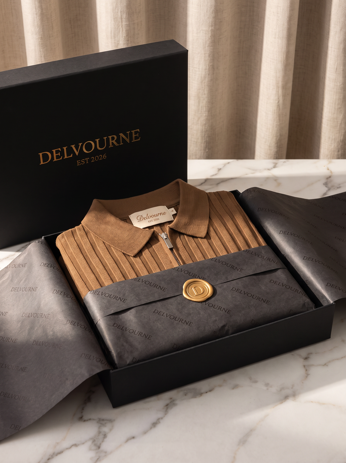 Caramel Ribbed Zipper Polo