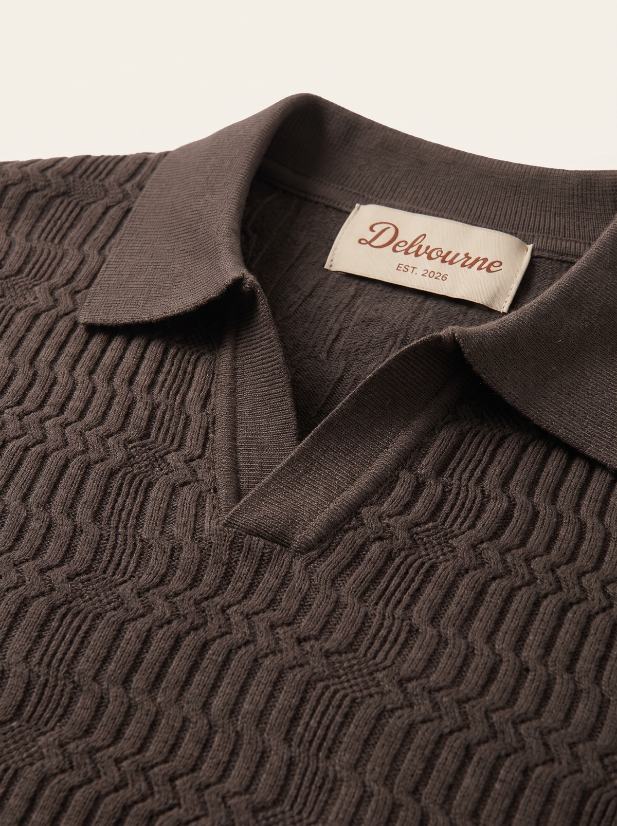 Coffee Patterned Knit Buttonless Polo
