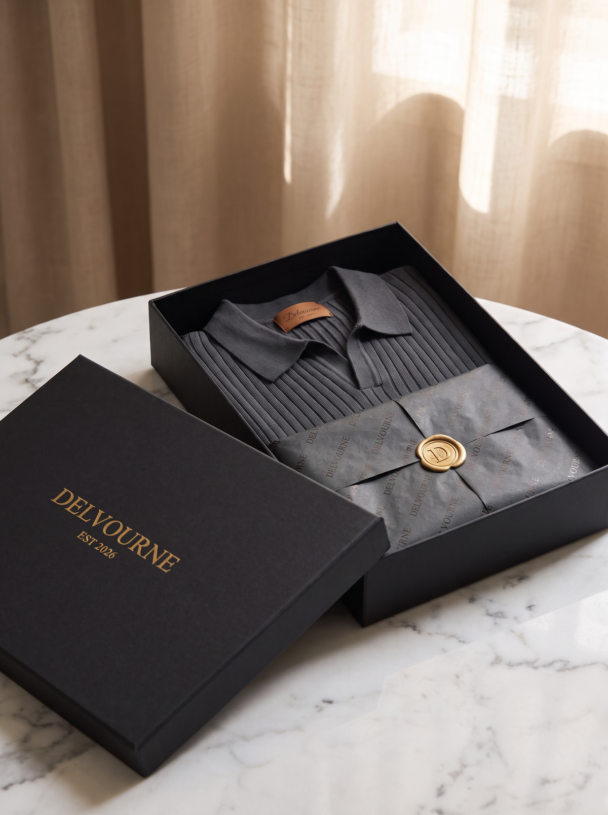 Dark Gray Ribbed Buttonless Polo