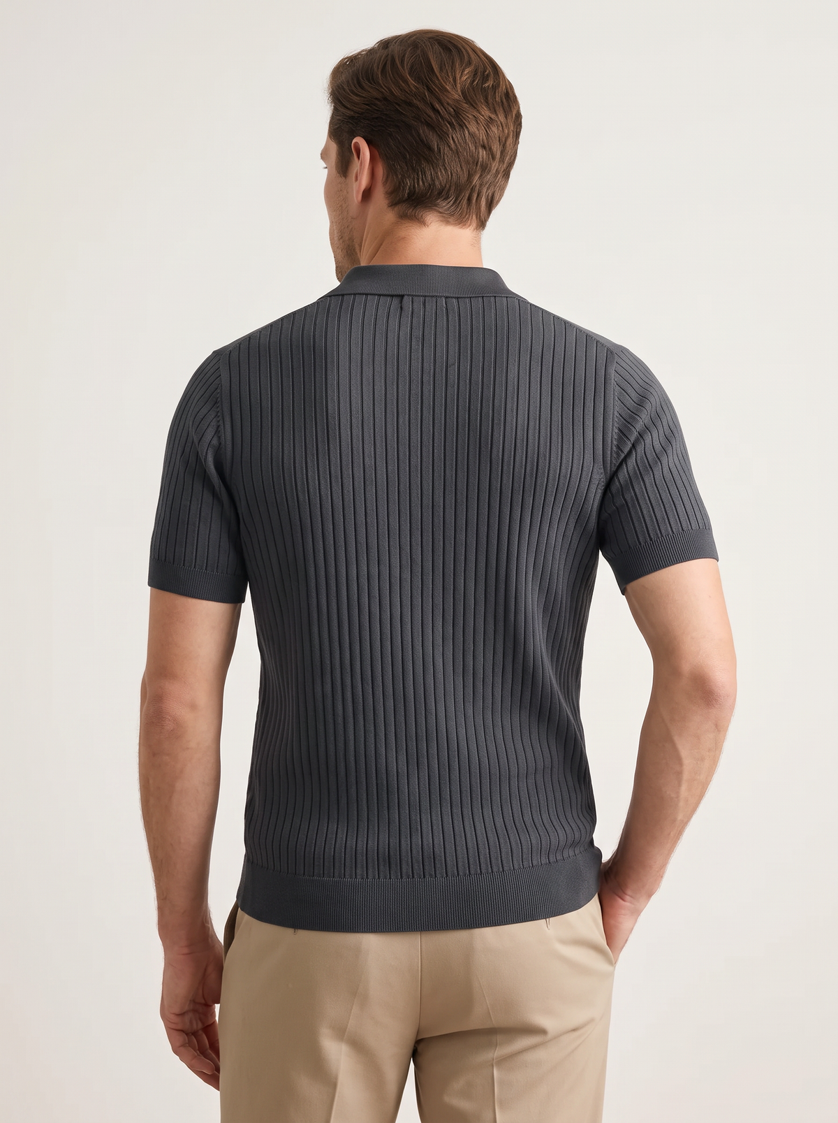 Dark Gray Ribbed Buttonless Polo