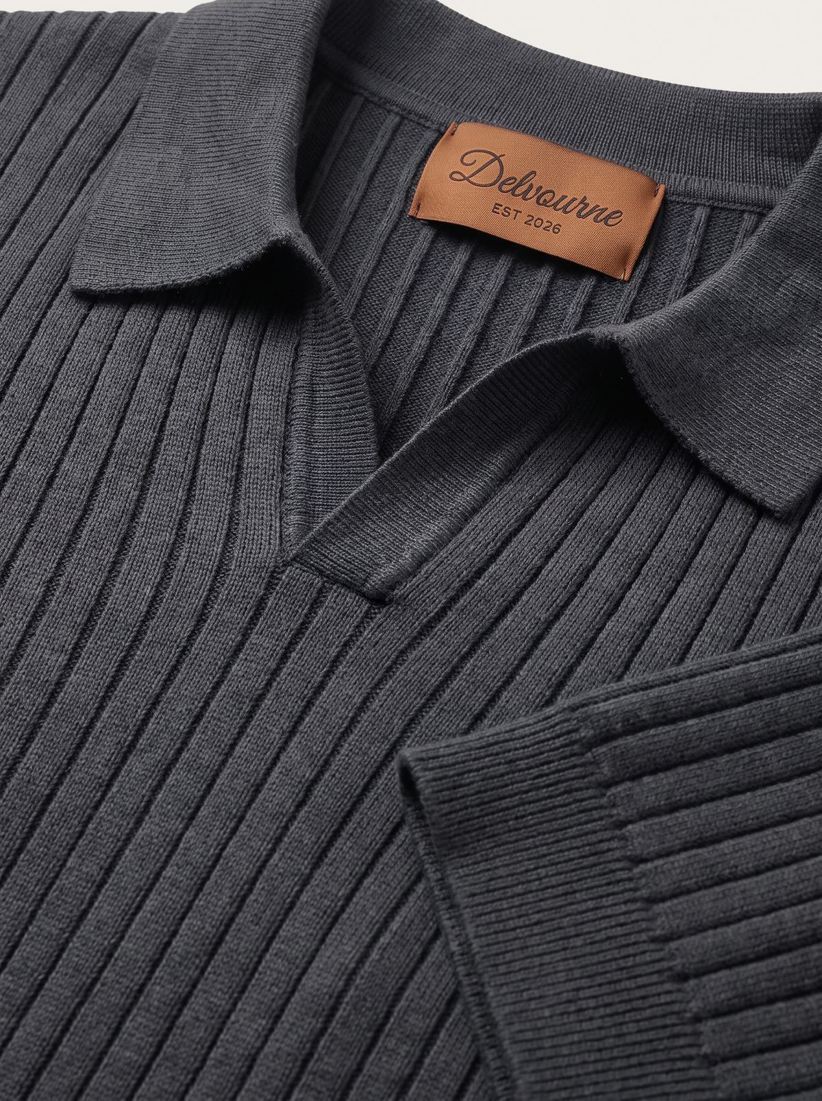 Dark Gray Ribbed Buttonless Polo