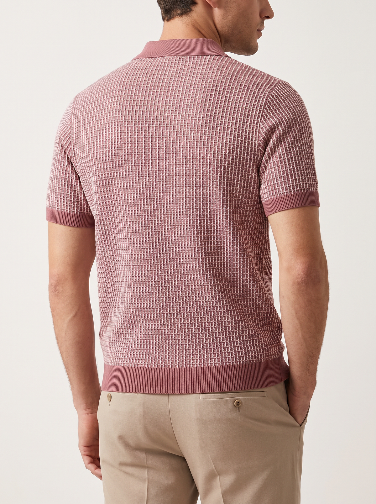 Dusty Rose Geometric Textured Zipper Polo