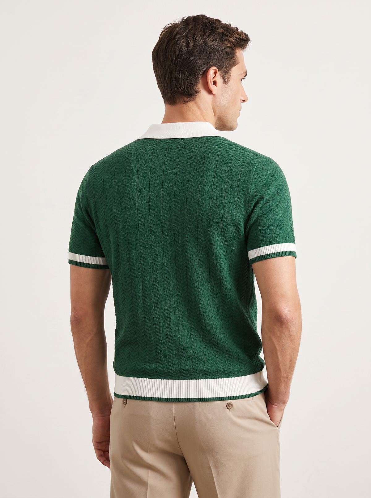 Green Contrast Textured Polo
