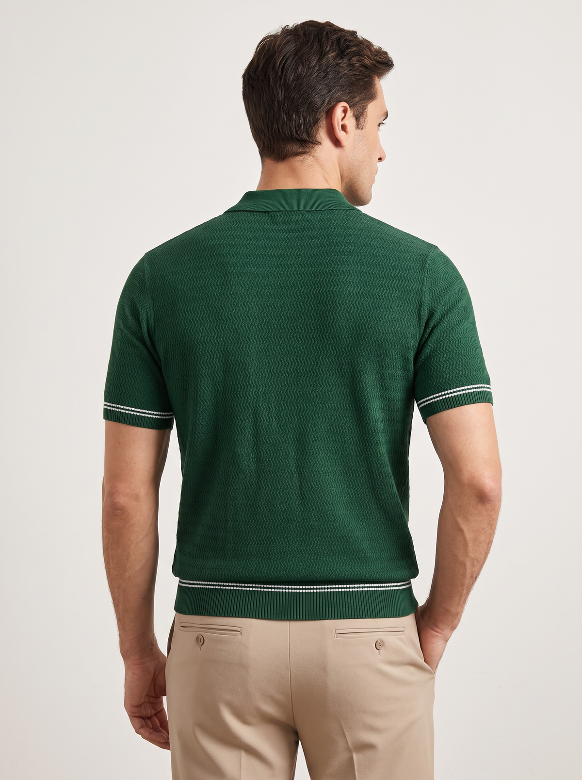 Green Zigzag Textured Zipper Polo