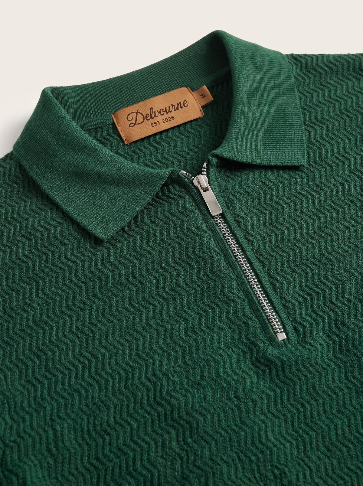 Green Zigzag Textured Zipper Polo