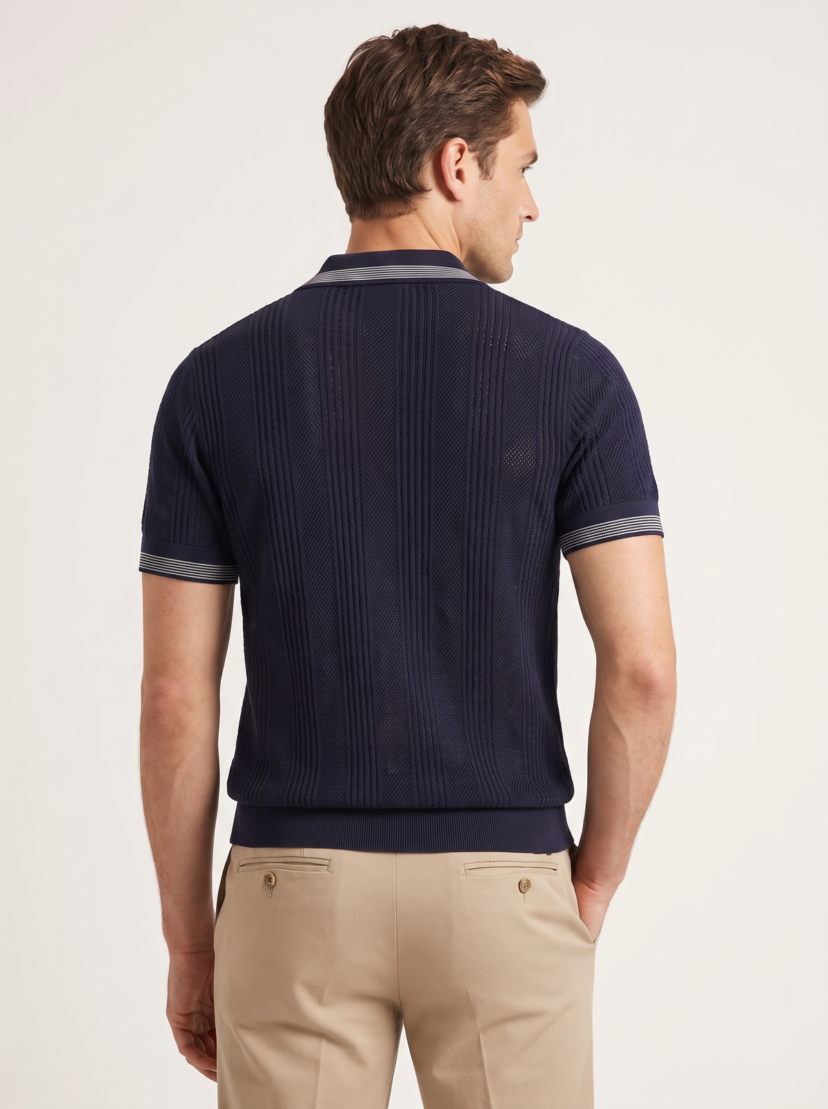 Leon Navy Blue Open Knit Lightweight Polo