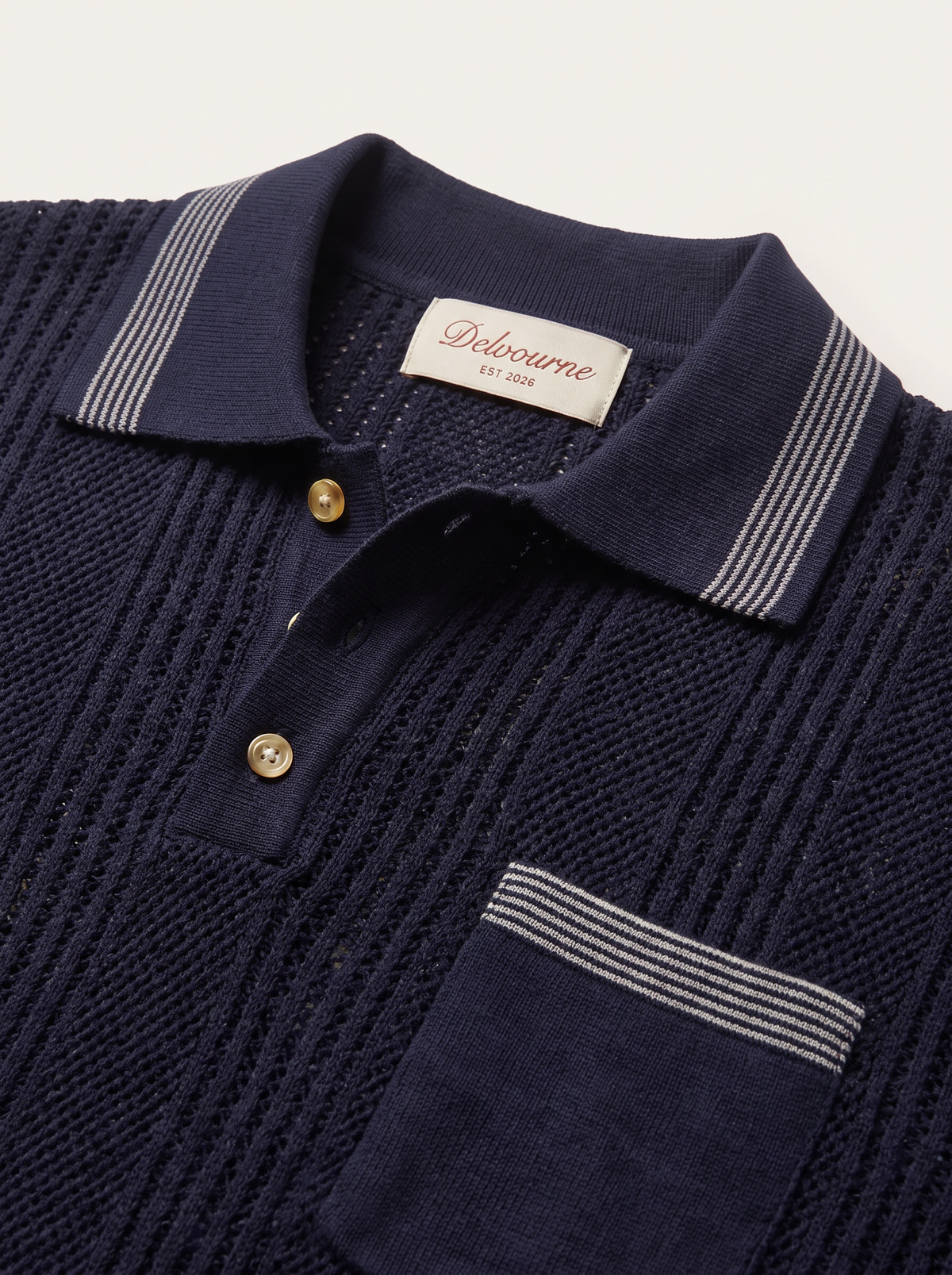 Leon Navy Blue Open Knit Lightweight Polo