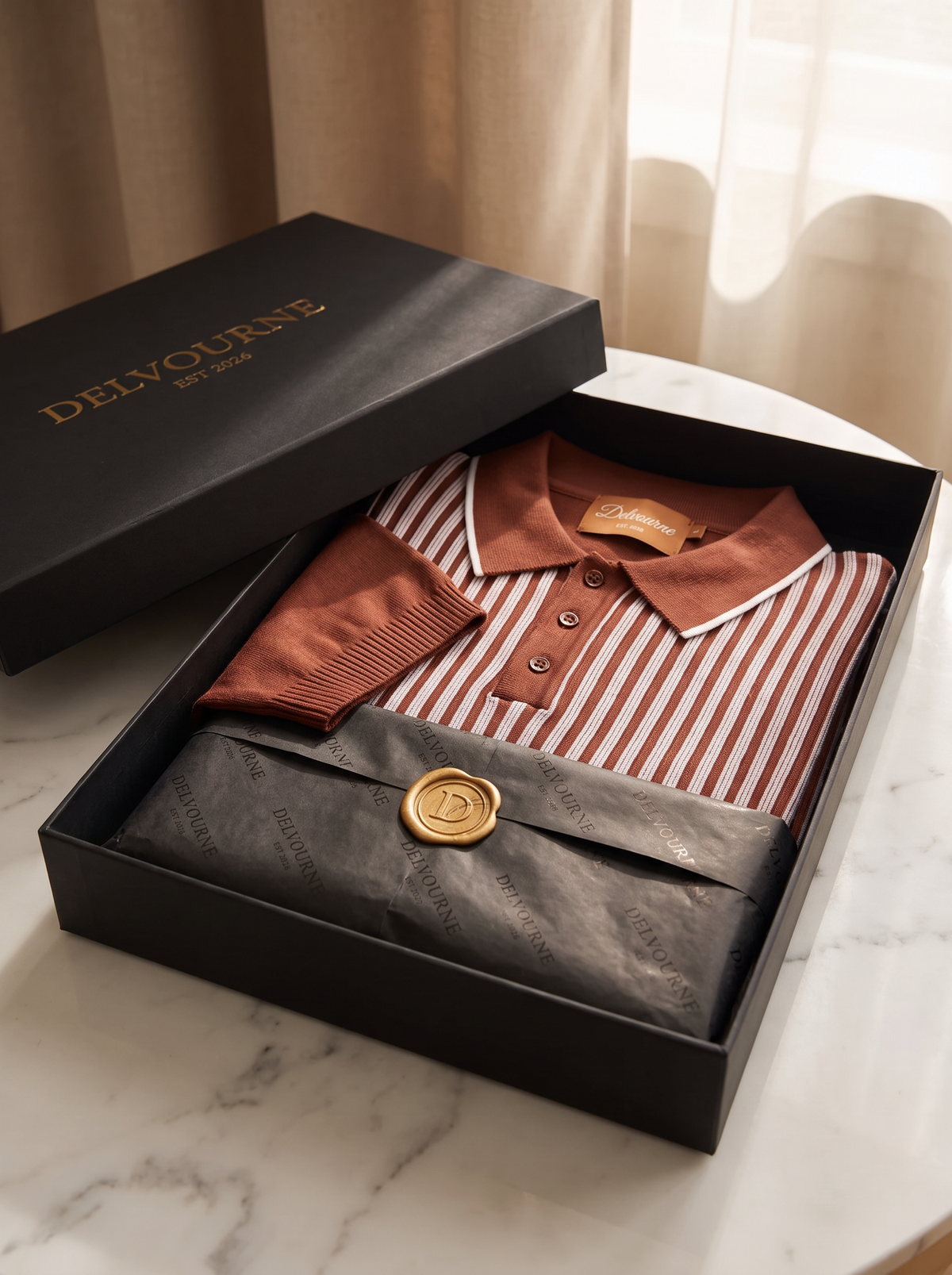 Rust Brown Vertical Striped Polo