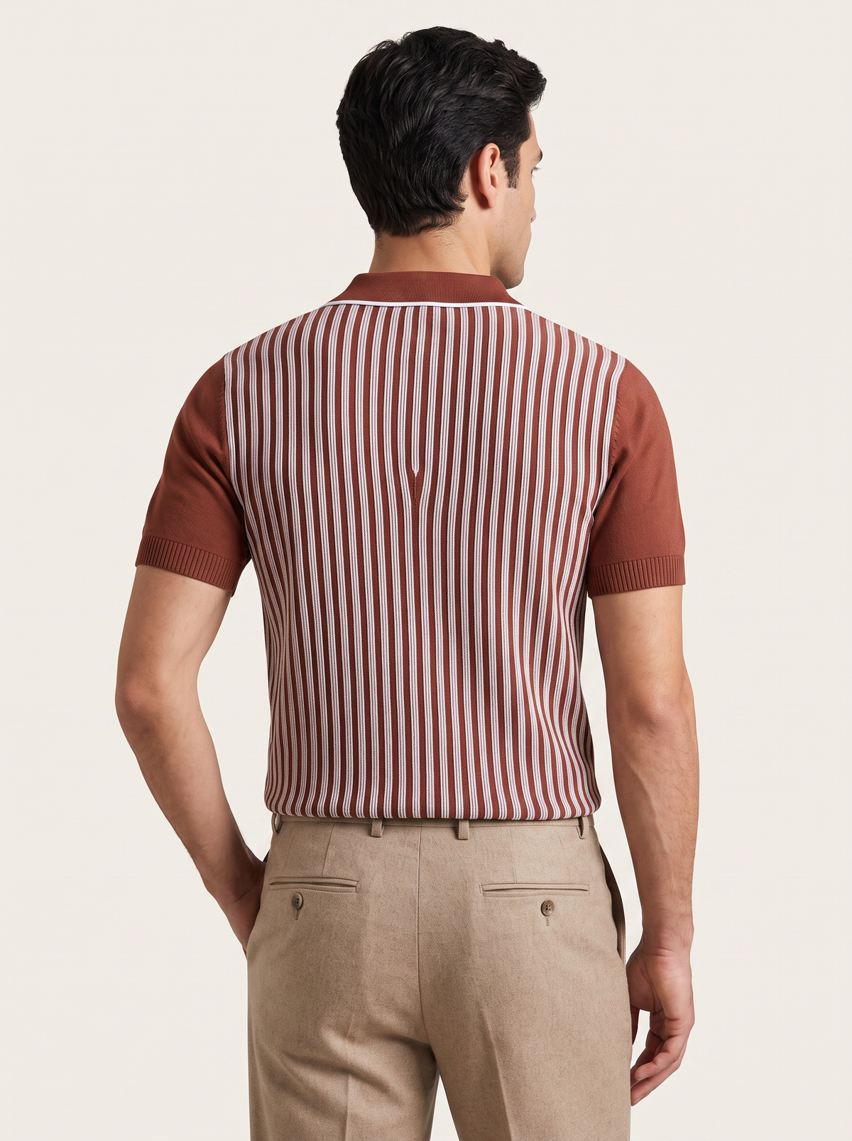 Rust Brown Vertical Striped Polo