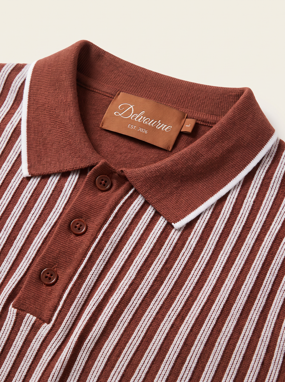 Rust Brown Vertical Striped Polo