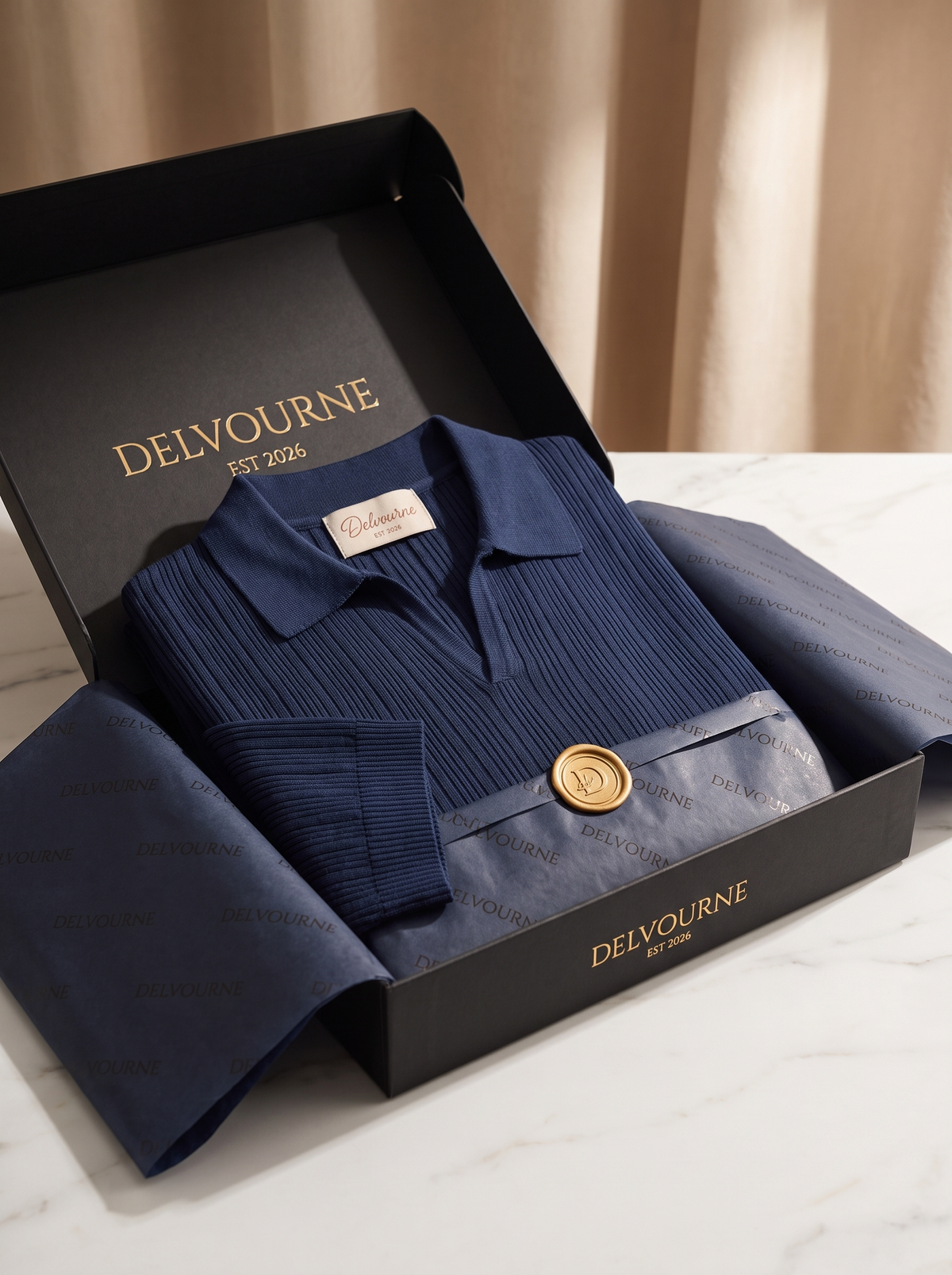 Navy Open Collar Ribbed Polo