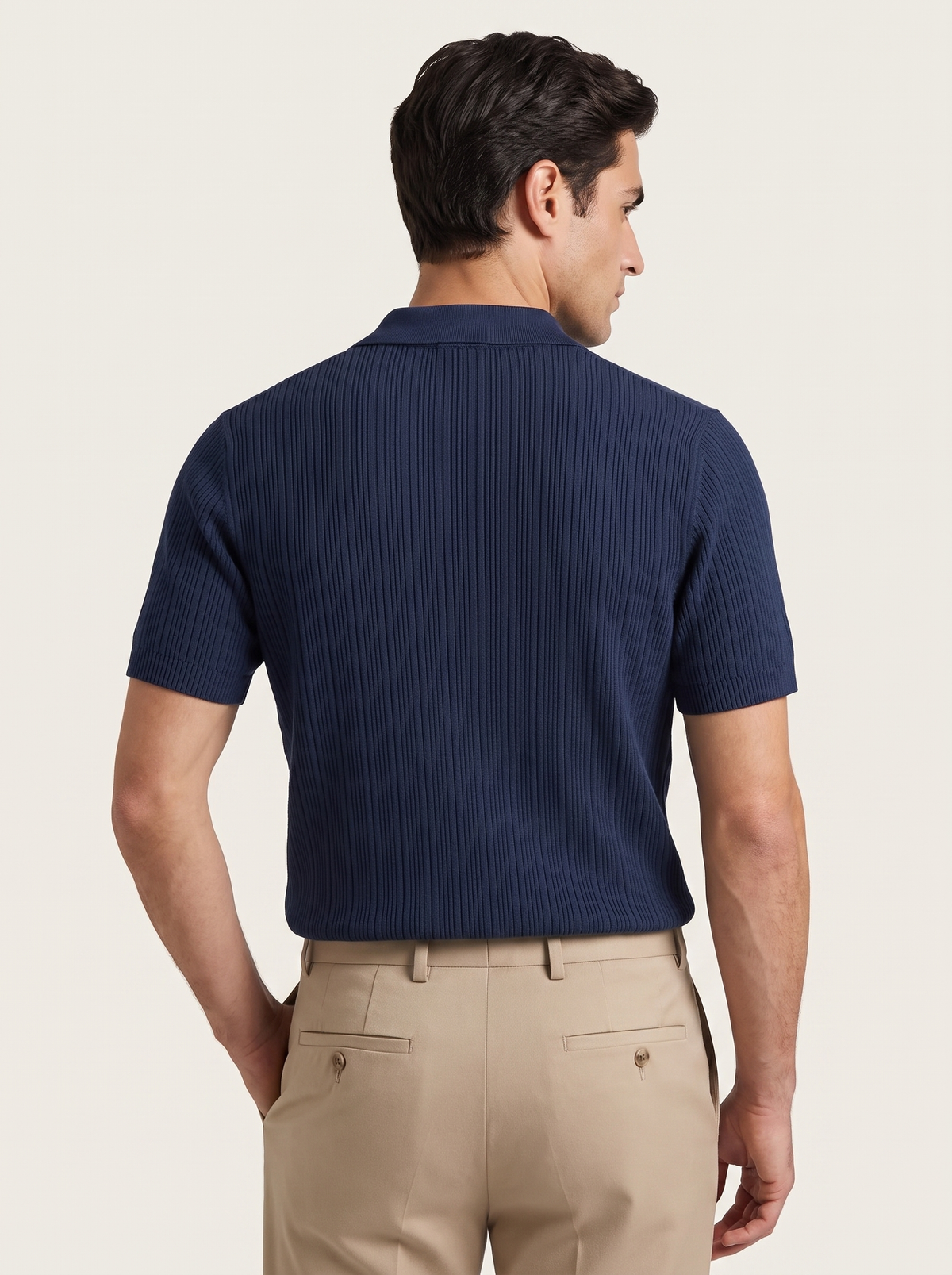 Navy Open Collar Ribbed Polo