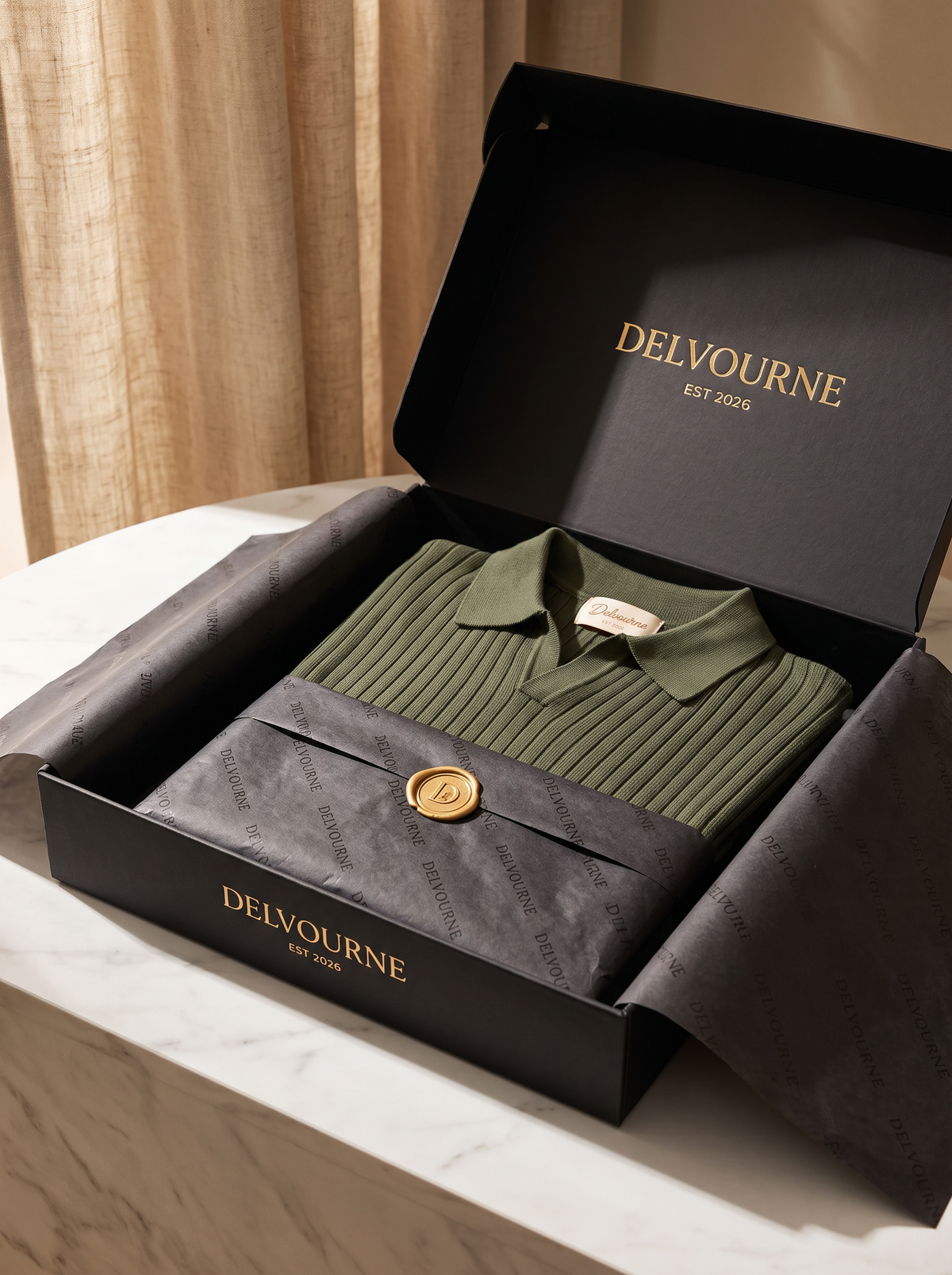 Olive Ribbed Buttonless Polo