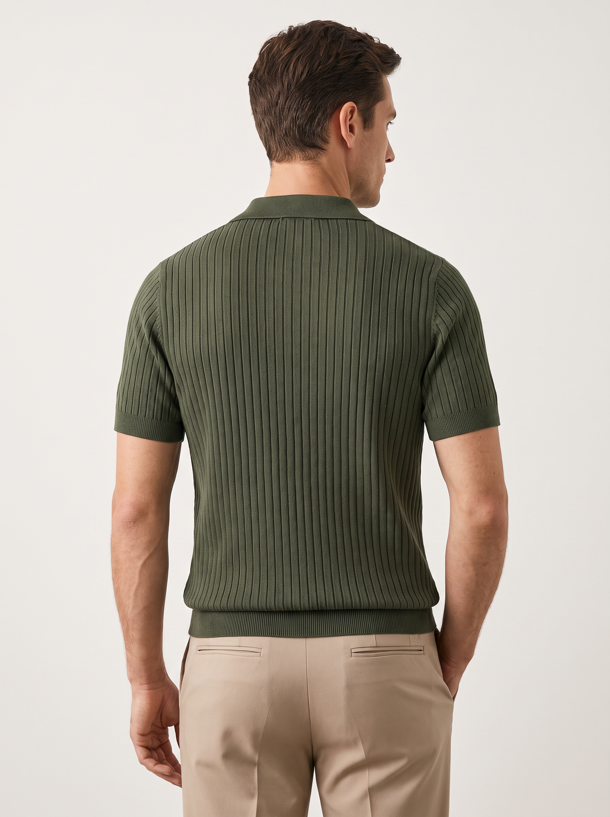 Olive Ribbed Buttonless Polo