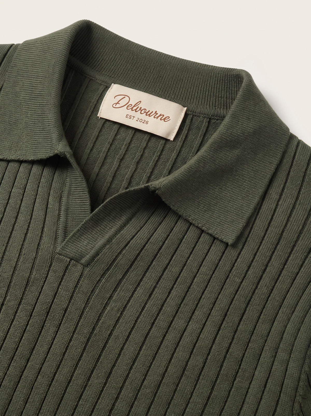 Olive Ribbed Buttonless Polo