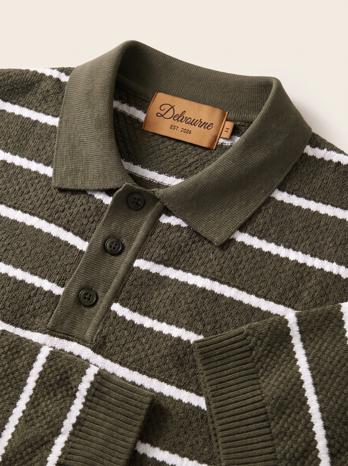 Olive Striped Textured Button Polo
