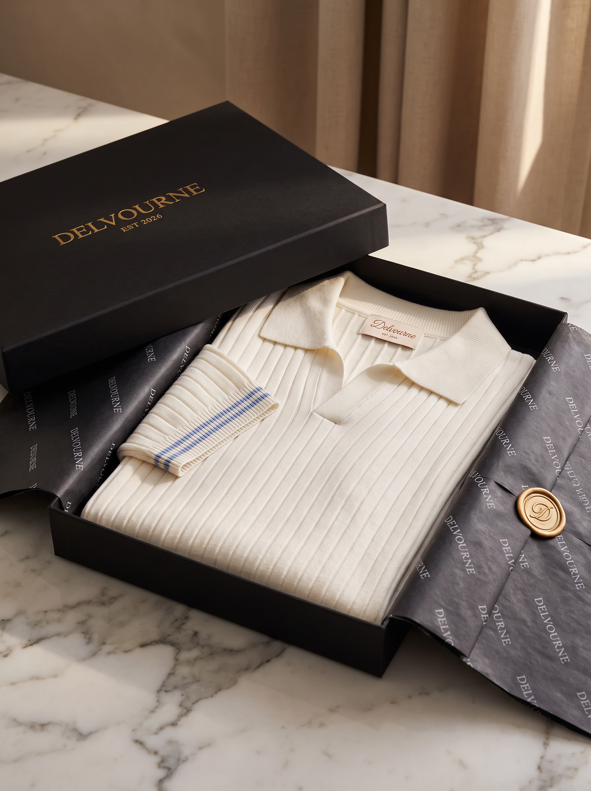 Pierre Ivory Ribbed Buttonless Polo