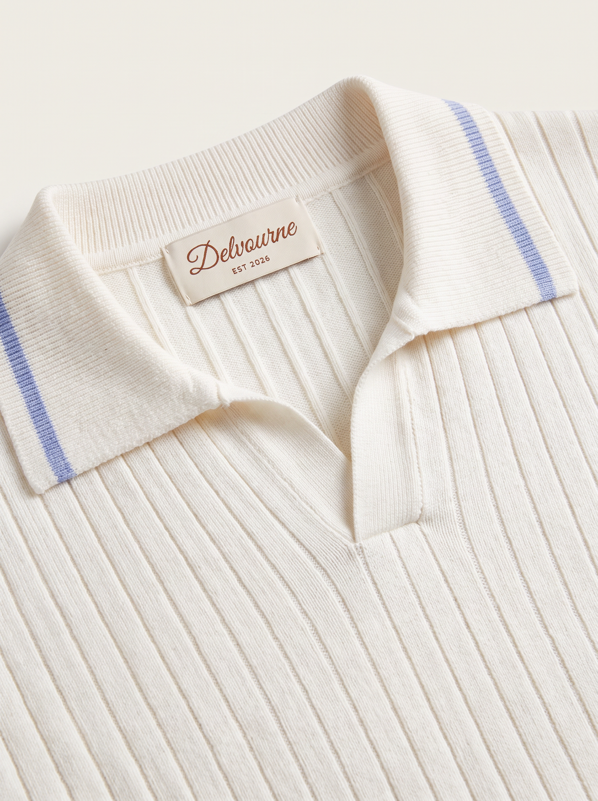 Pierre Ivory Ribbed Buttonless Polo