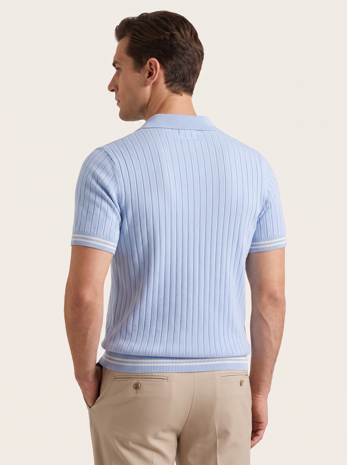 Pierre Light Blue Ribbed Buttonless Polo