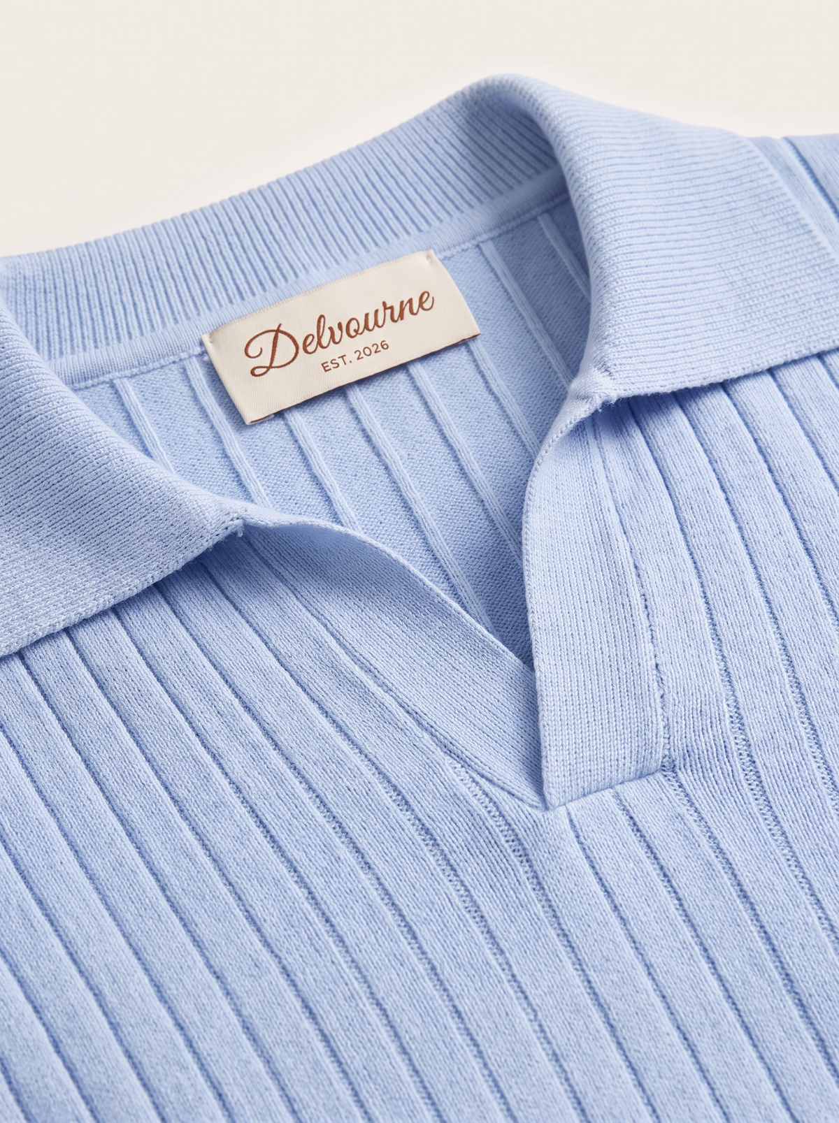 Pierre Light Blue Ribbed Buttonless Polo