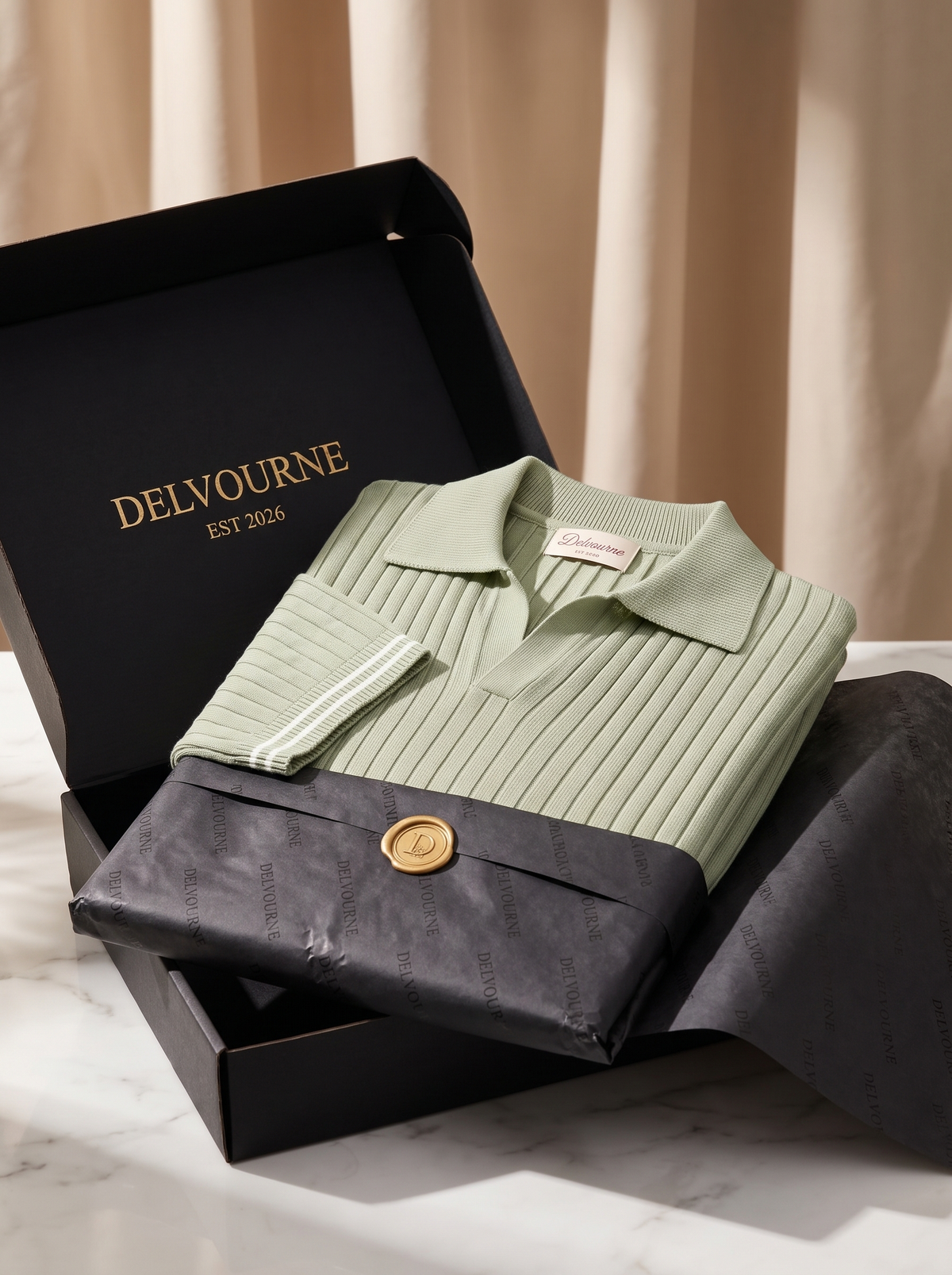 Pierre Pistache Ribbed Buttonless Polo