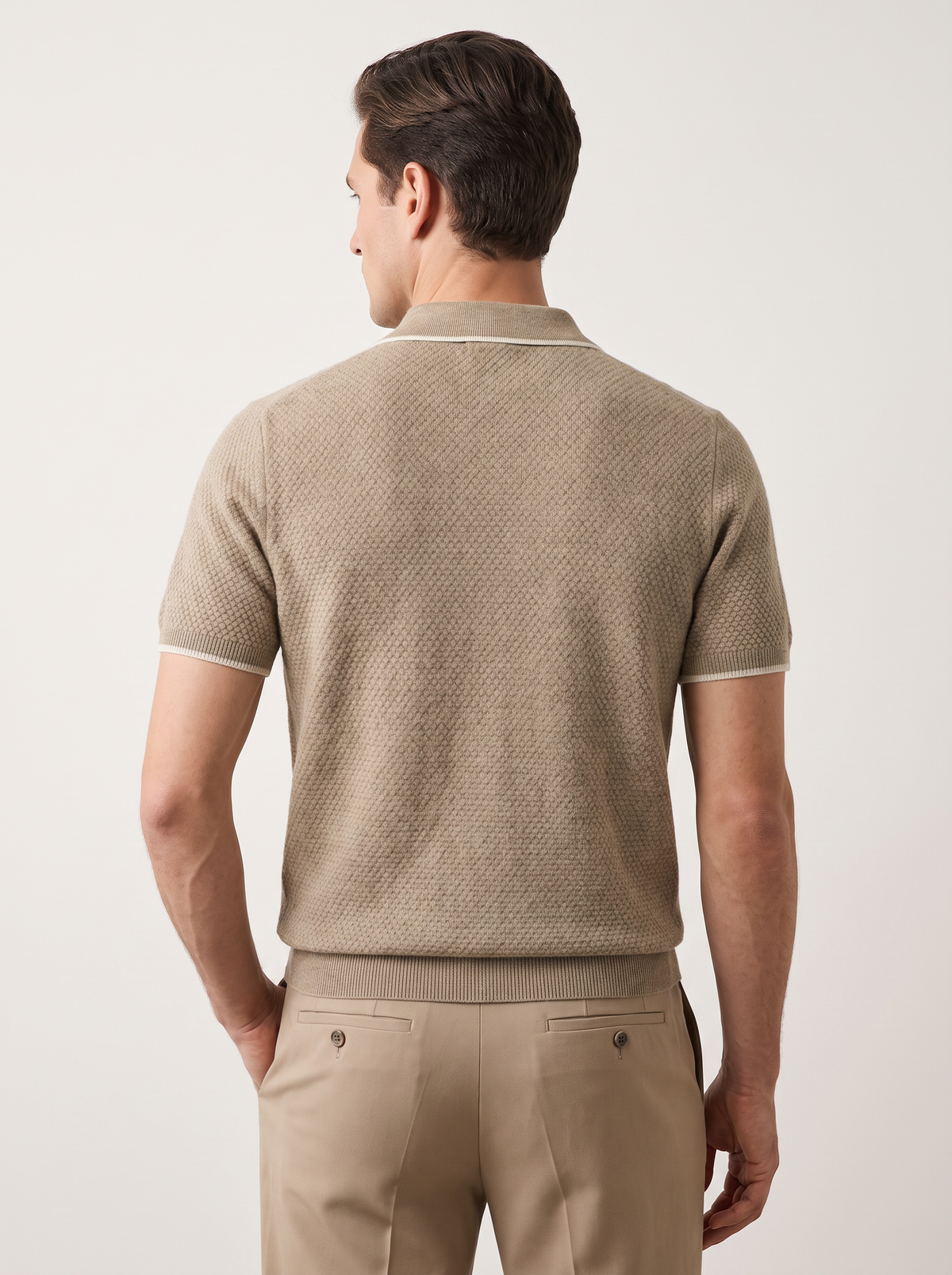 Premium Cashmere Beige Two-Tone Polo