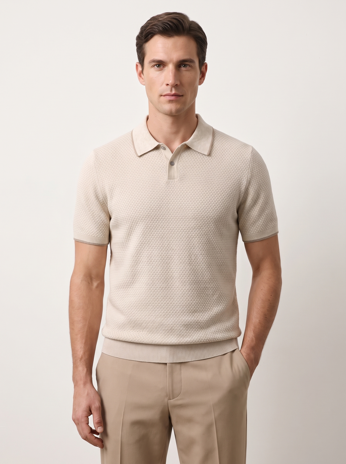 Premium Cashmere Ivory Two-Tone Polo