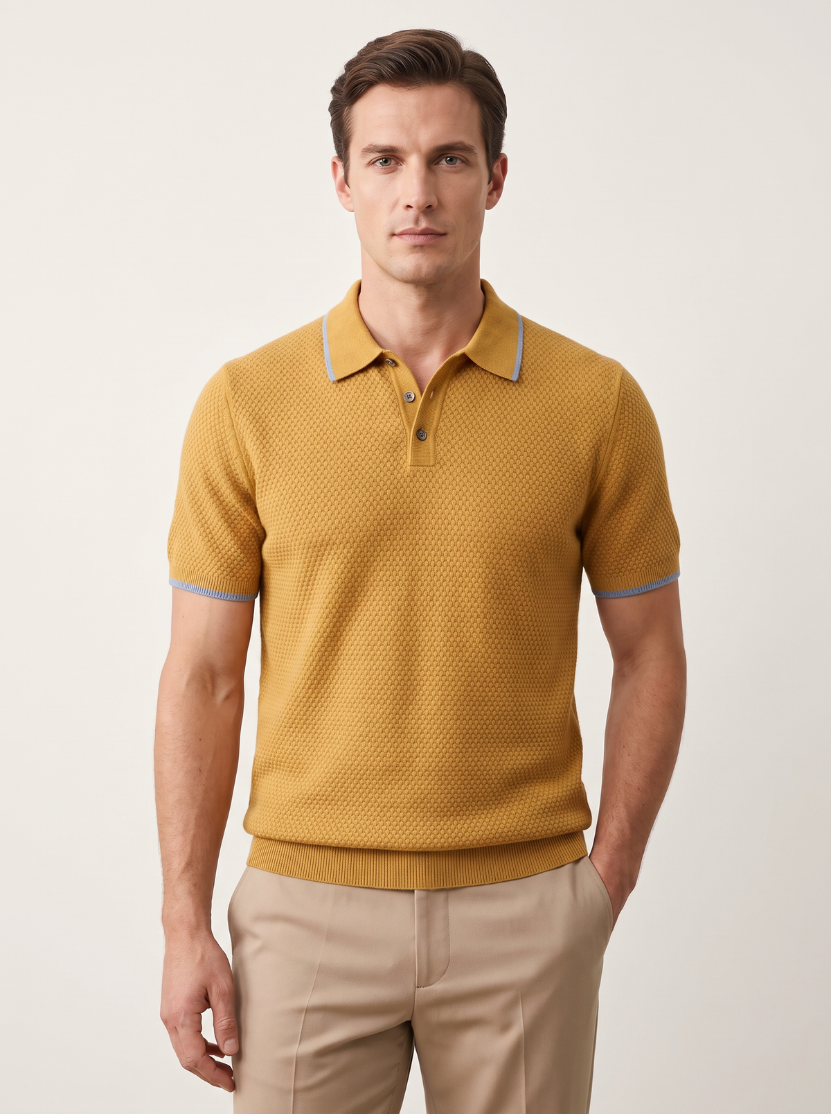 Premium Cashmere Mustard Two-Tone Polo
