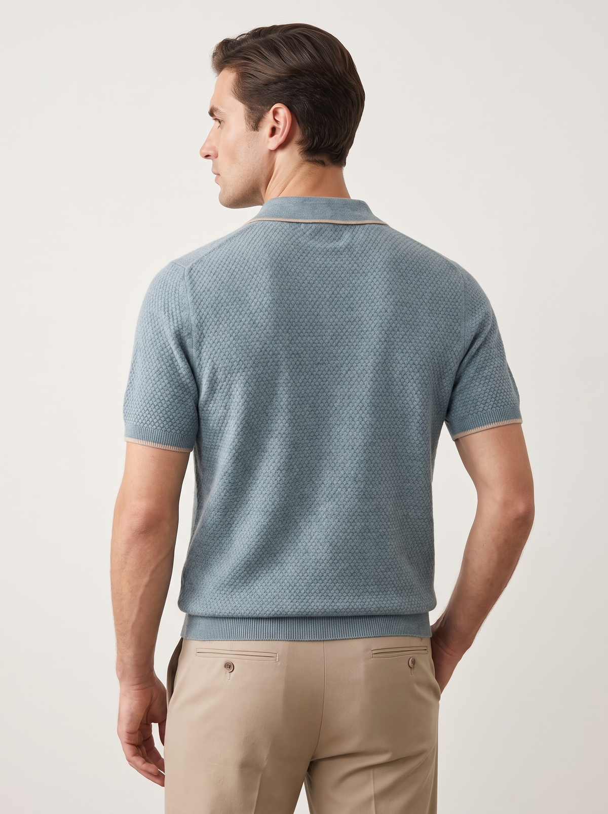 Premium Cashmere Sea Blue Two-Tone Polo