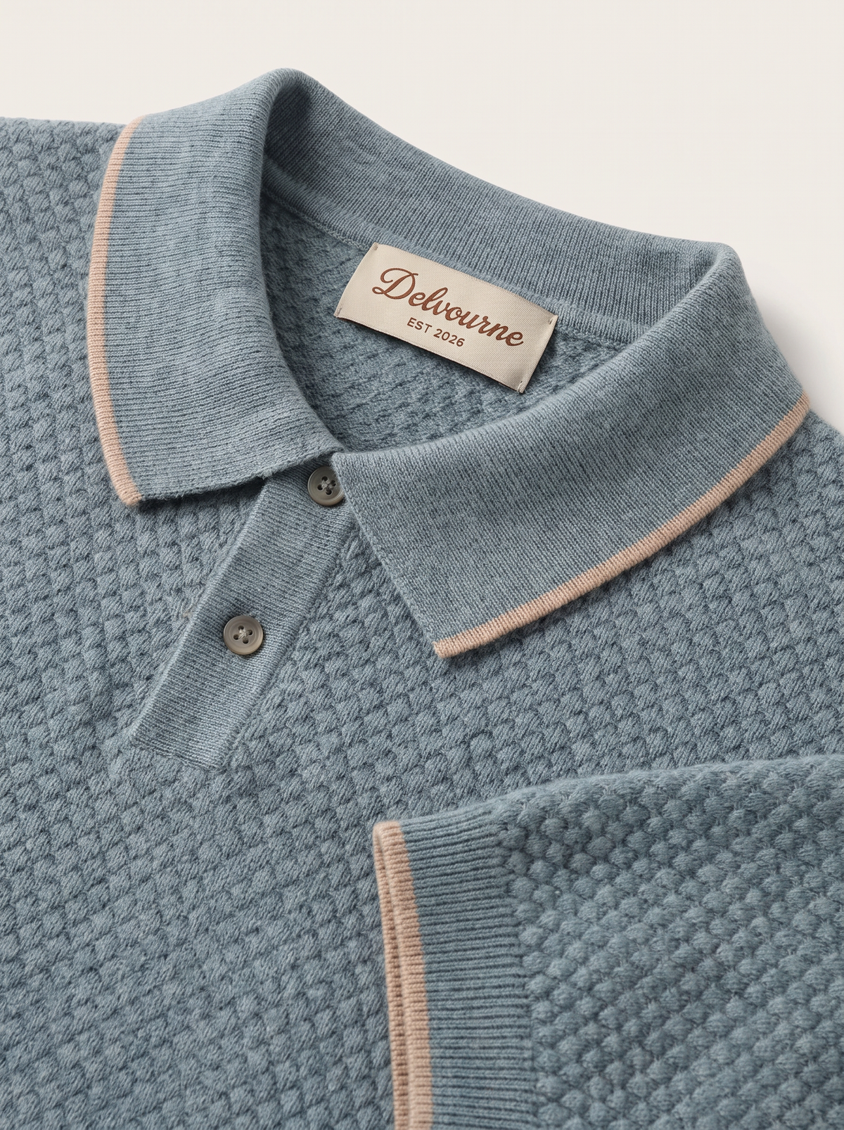 Premium Cashmere Sea Blue Two-Tone Polo