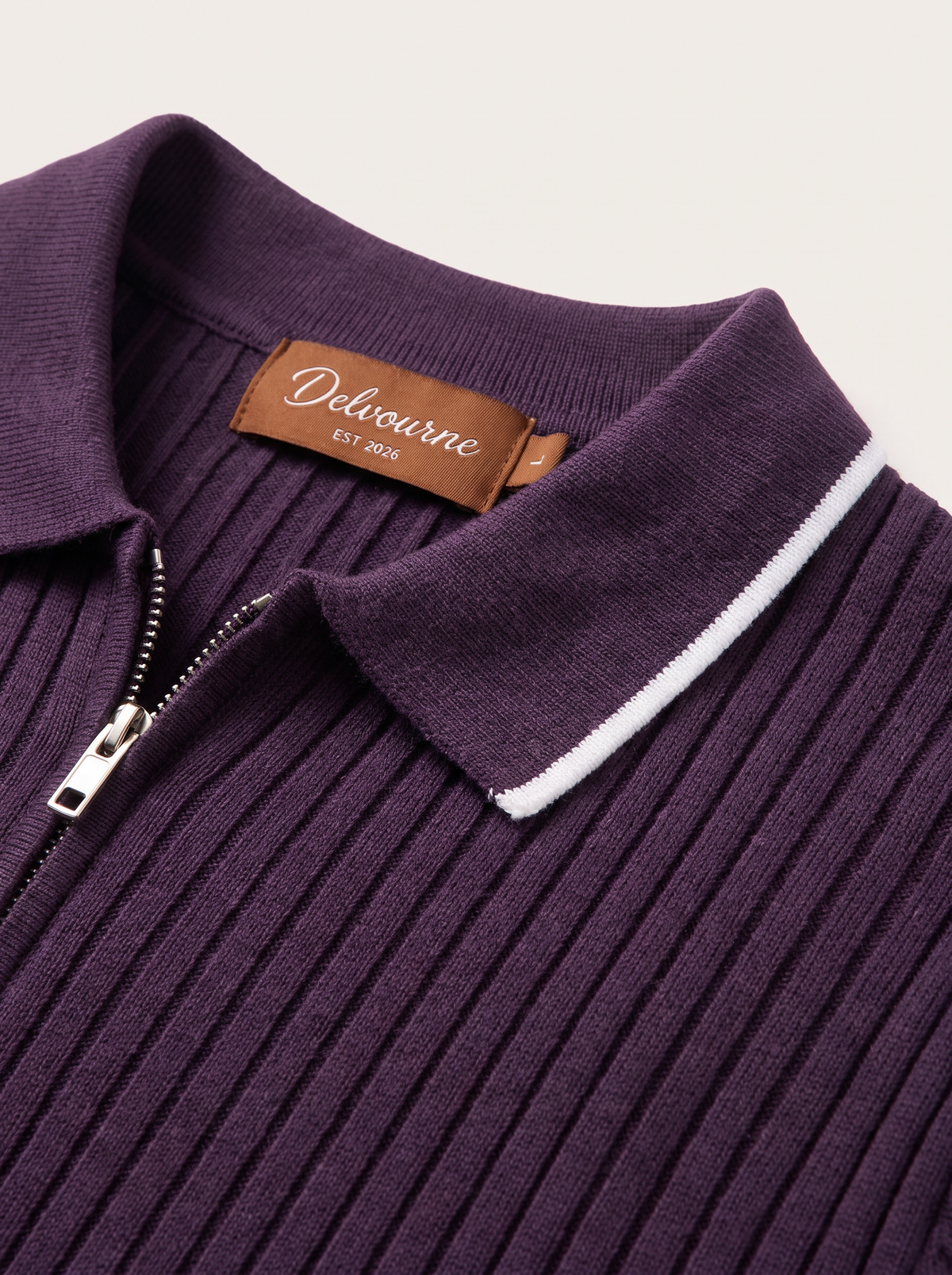 Purple Contrast Trim Zipper Polo