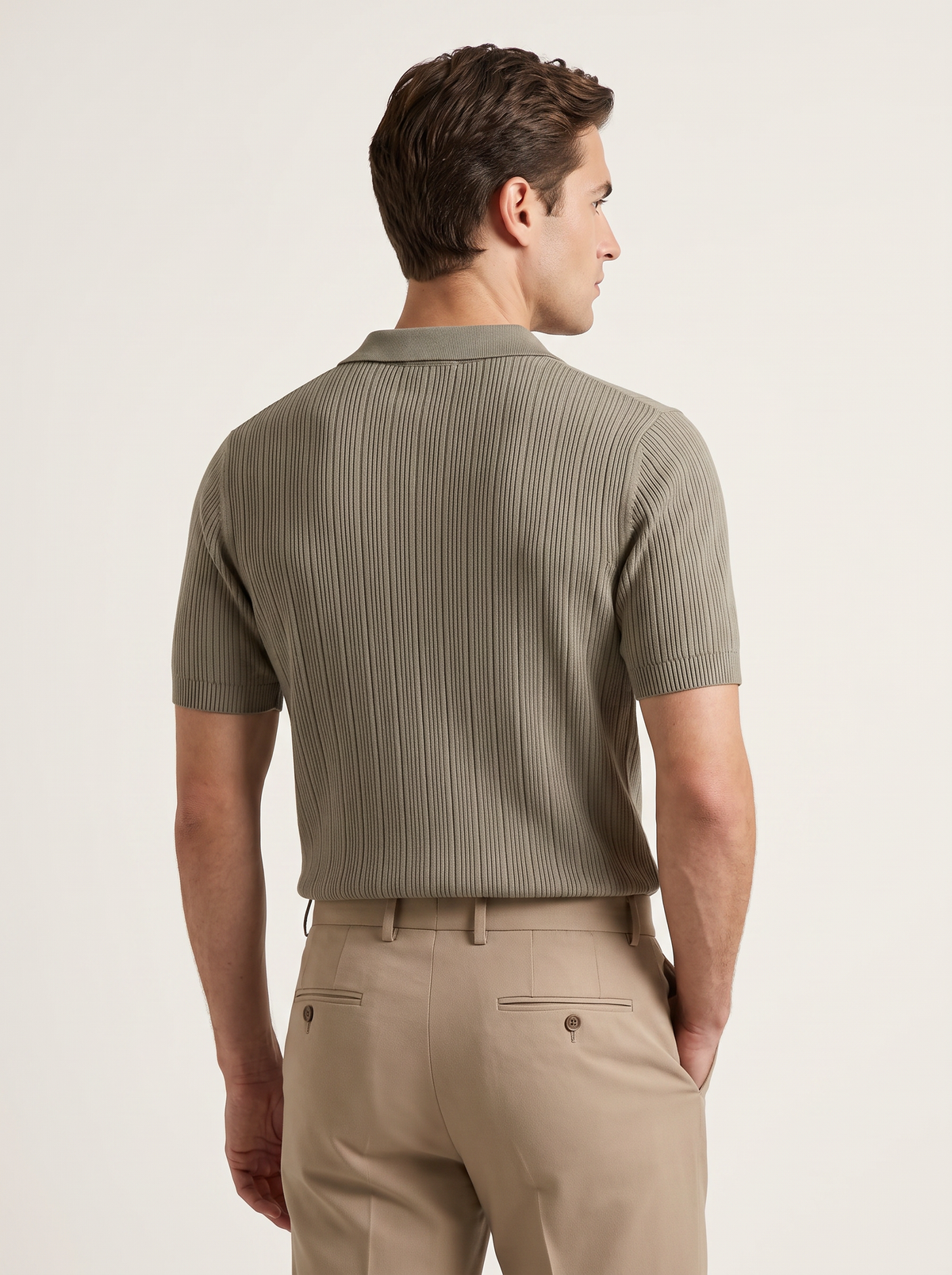 Taupe Open Collar Ribbed Polo