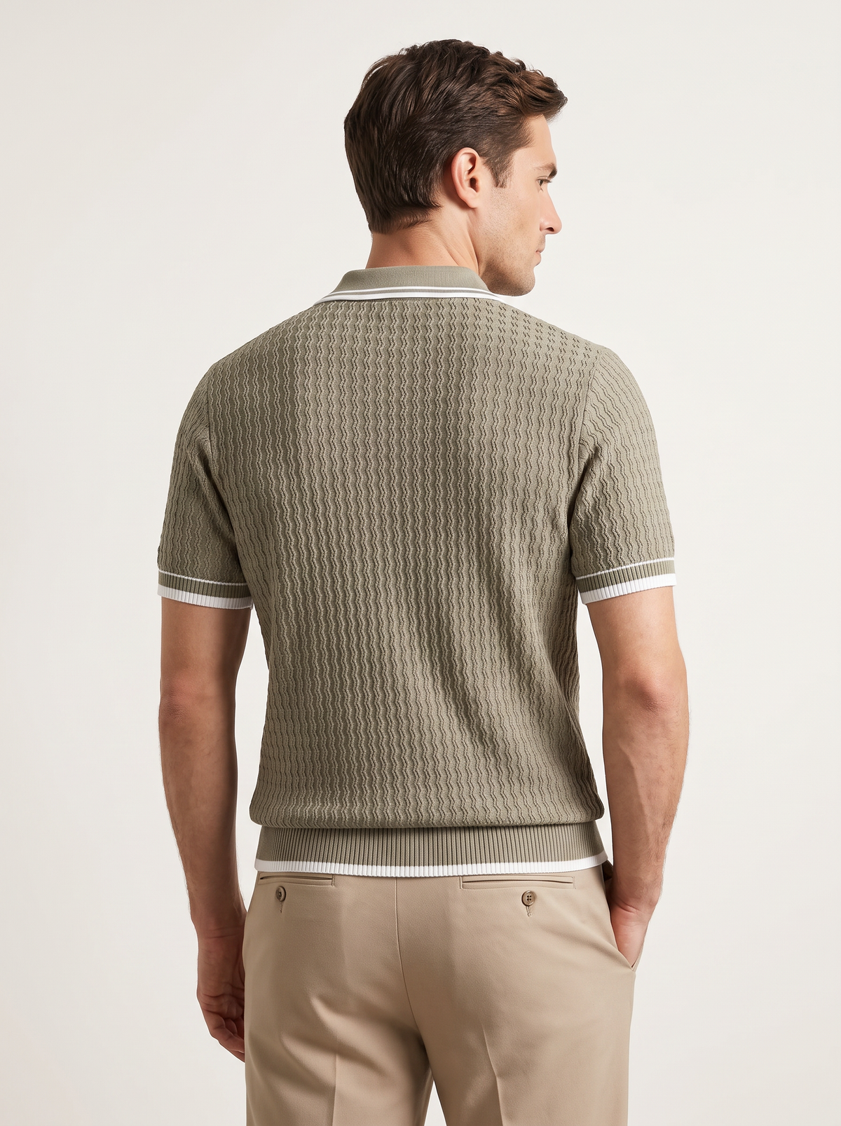 Taupe Wavy Textured Zipper Polo