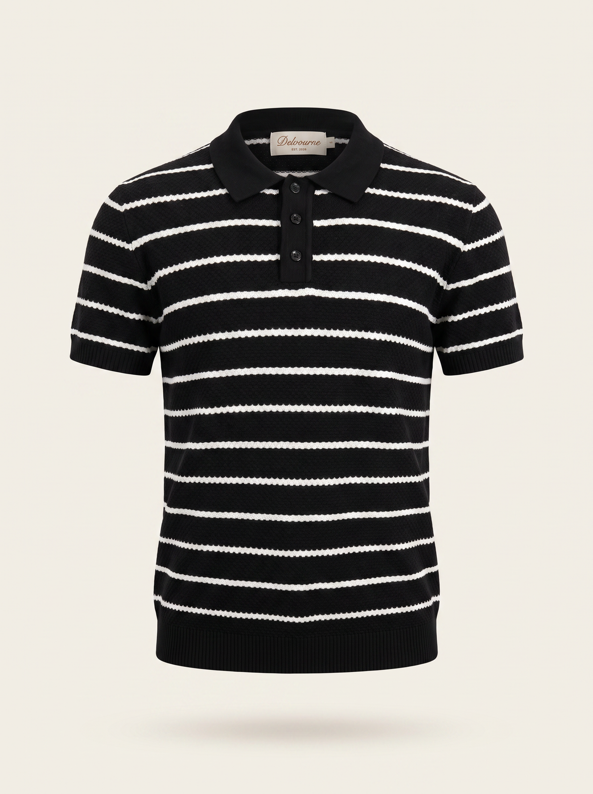 Black Striped Textured Button Polo