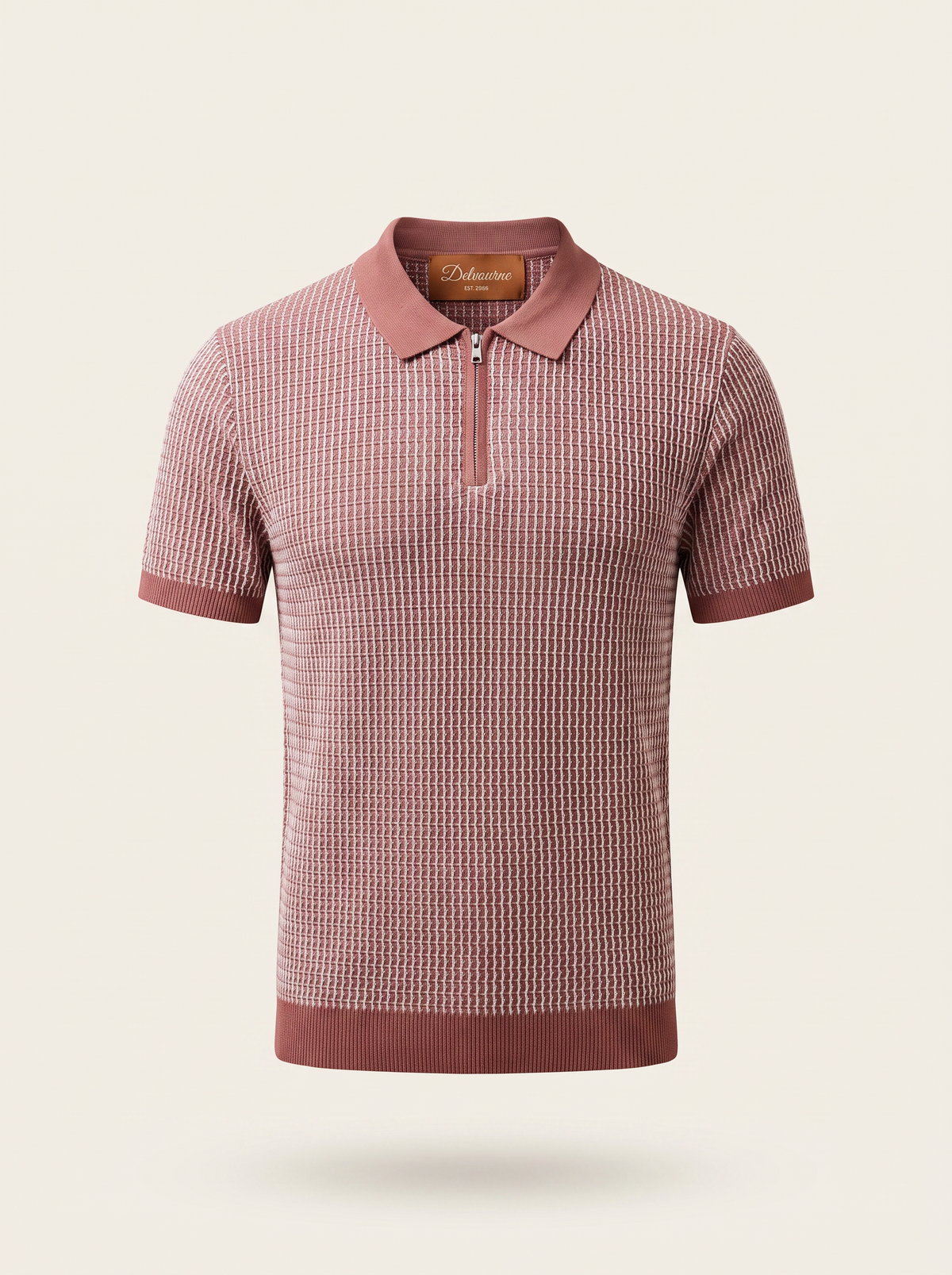 Dusty Rose Geometric Textured Zipper Polo