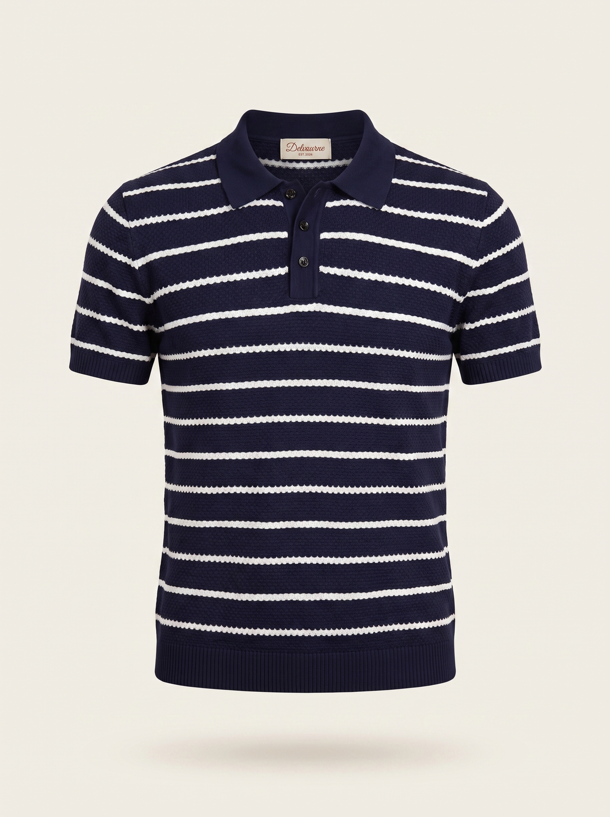 Navy Striped Textured Button Polo