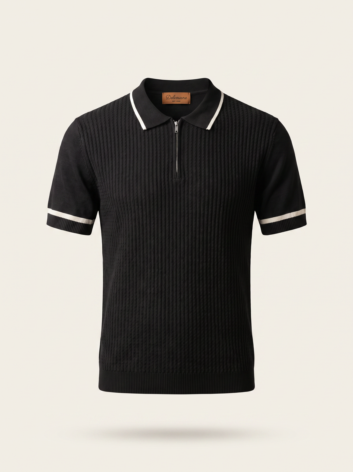 Black Contrast Trim Zipper Polo