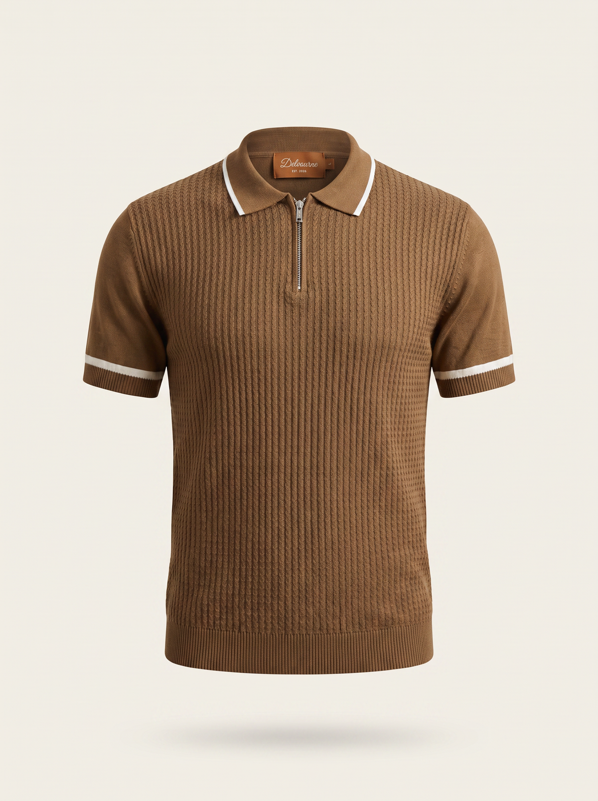 Caramel Contrast Trim Zipper Polo