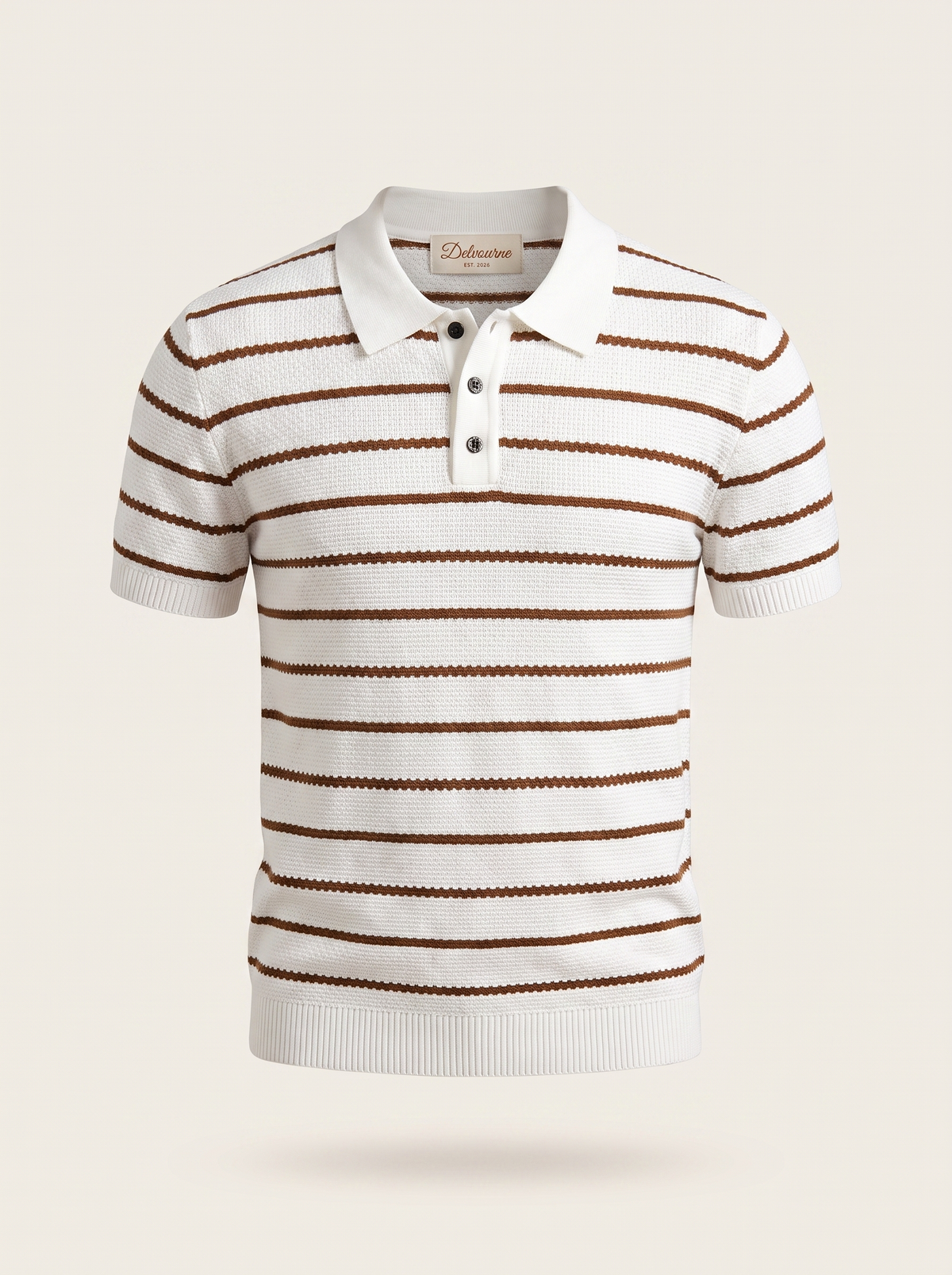 White Striped Textured Button Polo