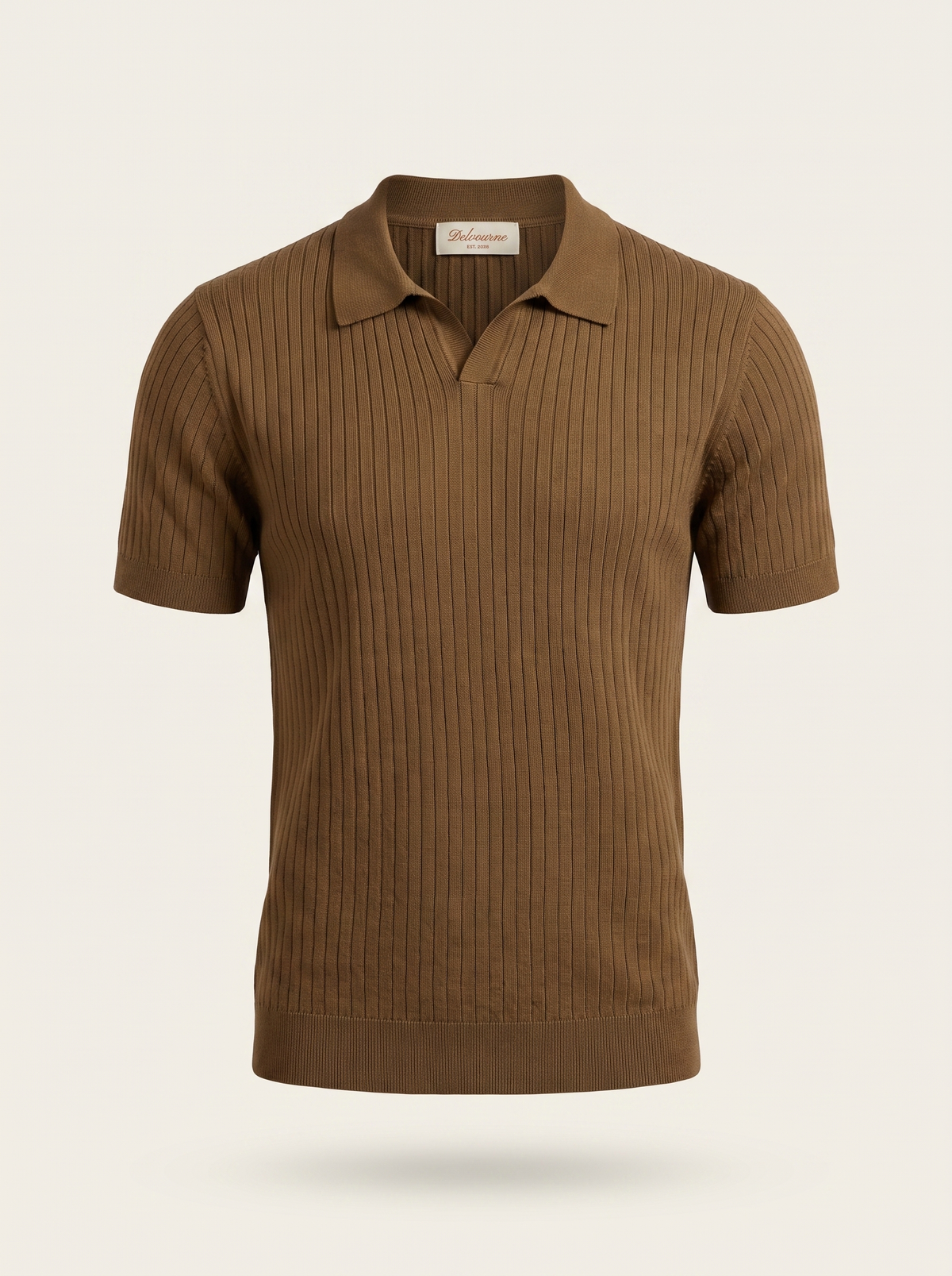 Caramel Ribbed Buttonless Polo