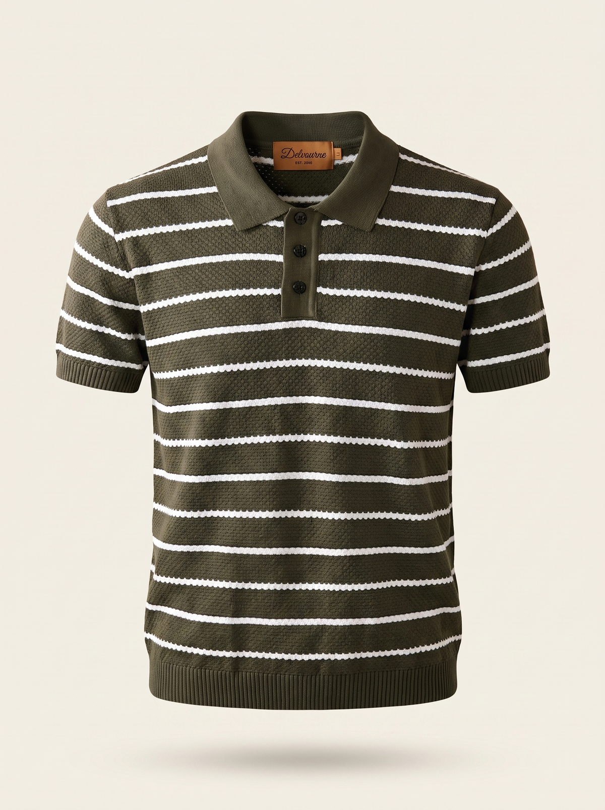 Olive Striped Textured Button Polo