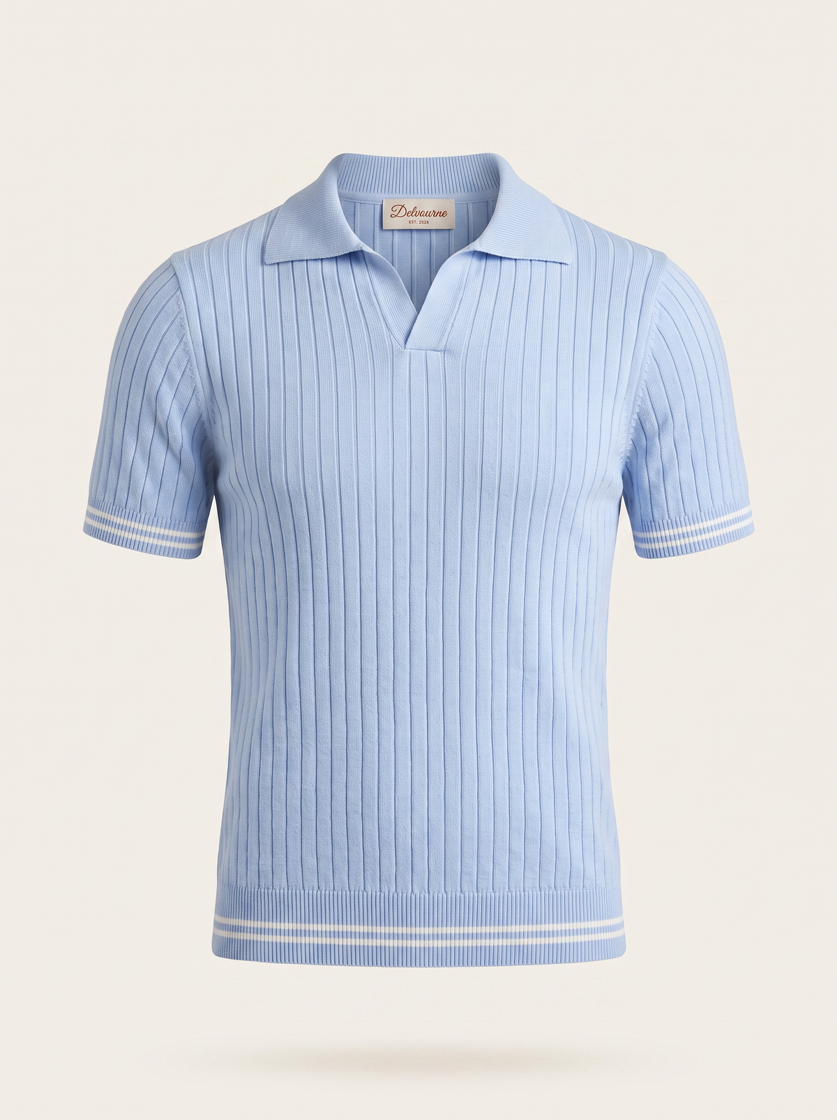Pierre Light Blue Ribbed Buttonless Polo