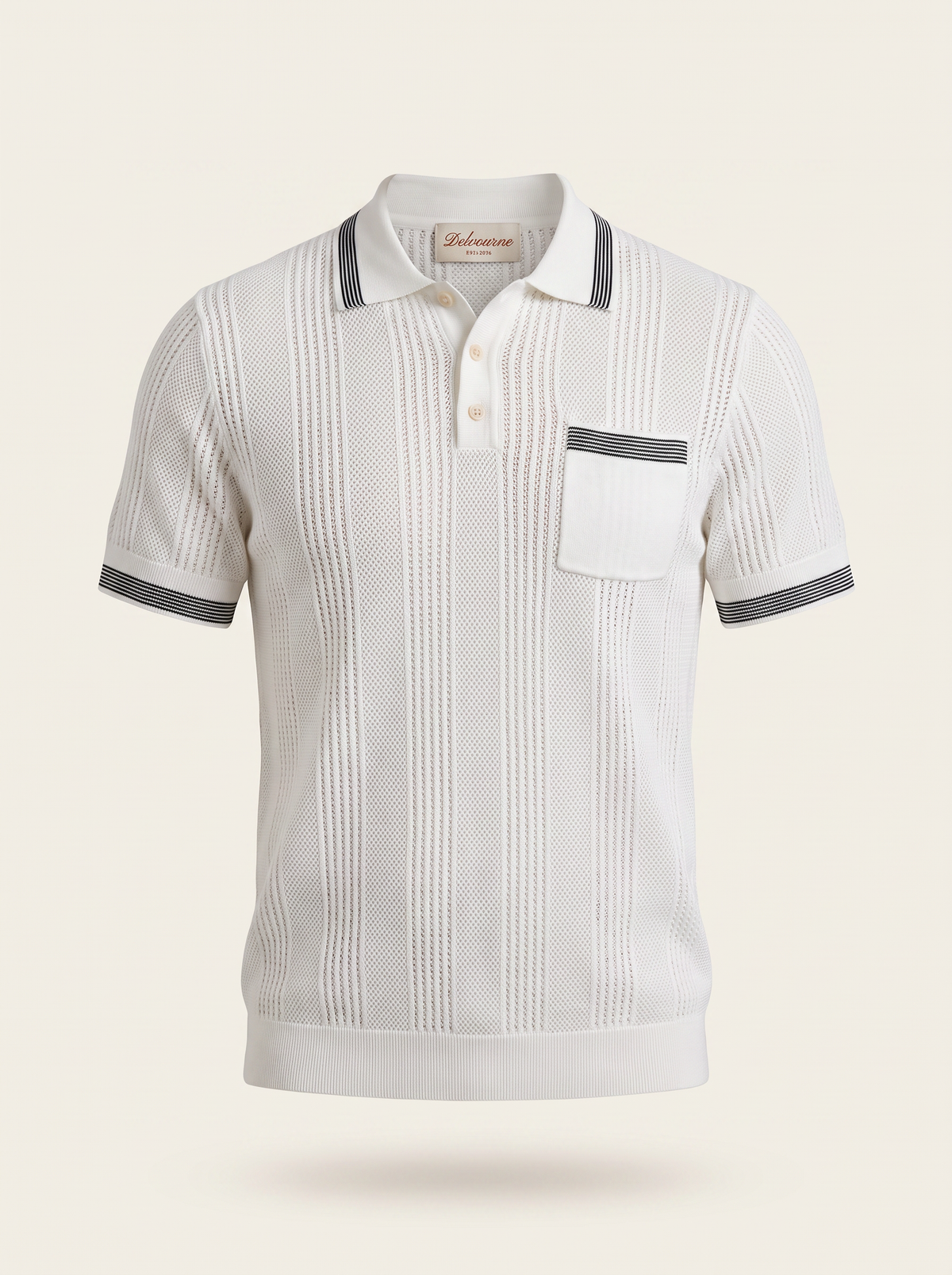 Leon White Open Knit Lightweight Polo