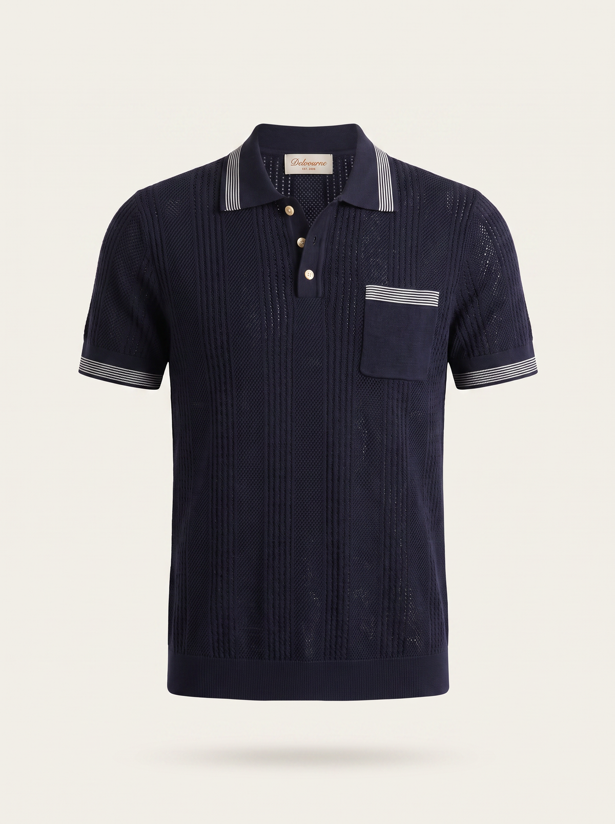 Leon Navy Blue Open Knit Lightweight Polo