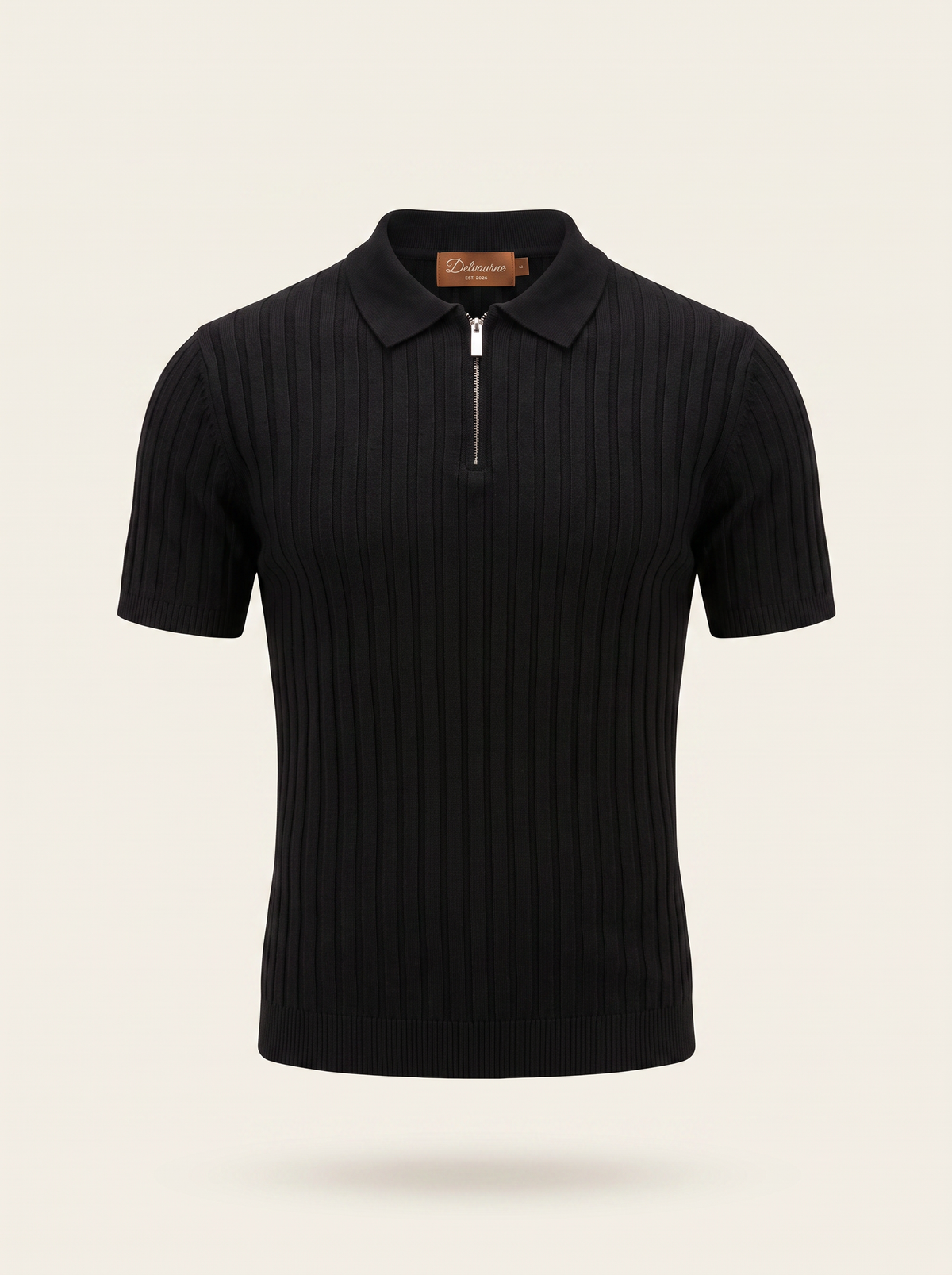 Black Ribbed Zipper Polo