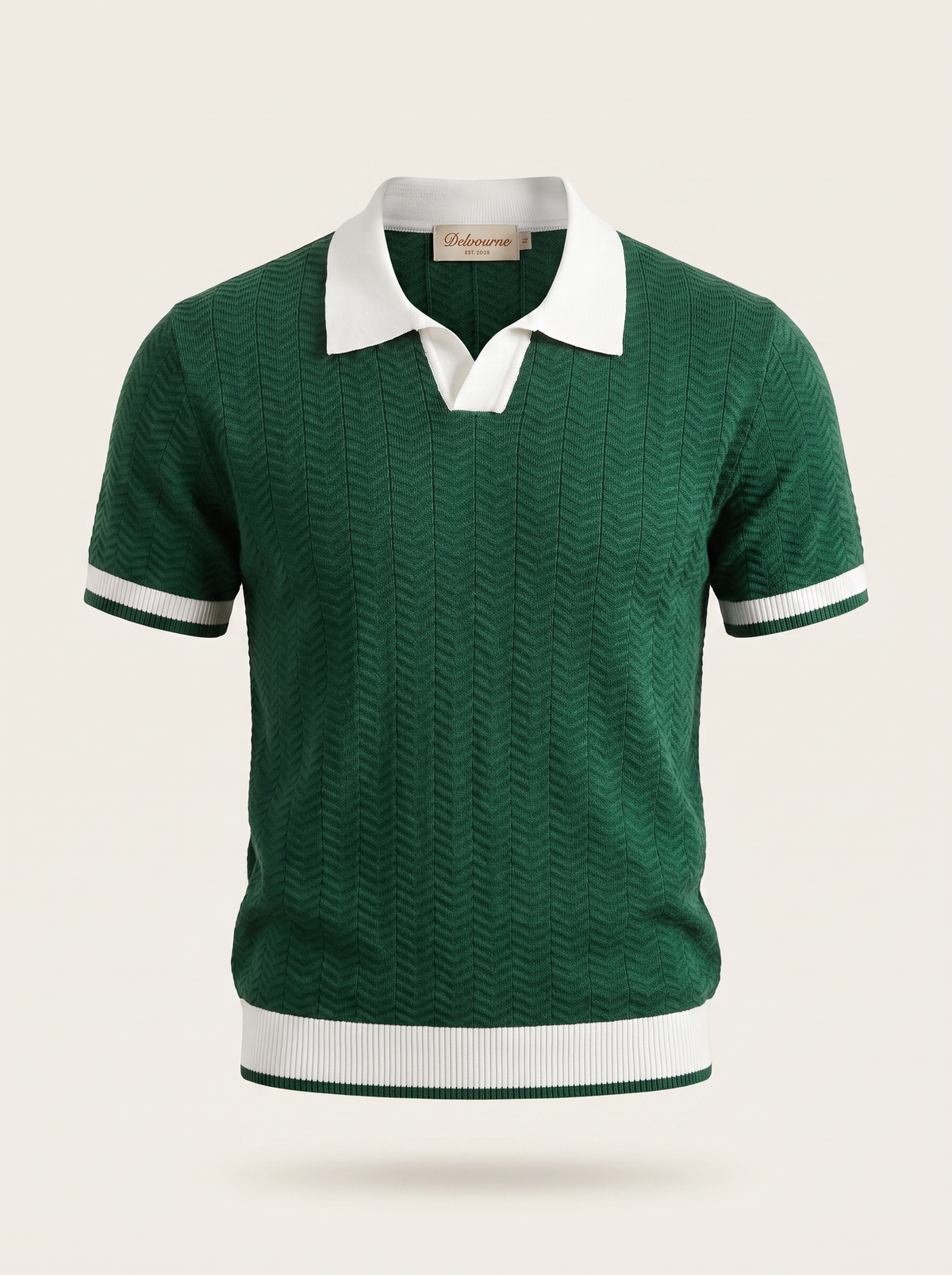 Green Contrast Textured Polo