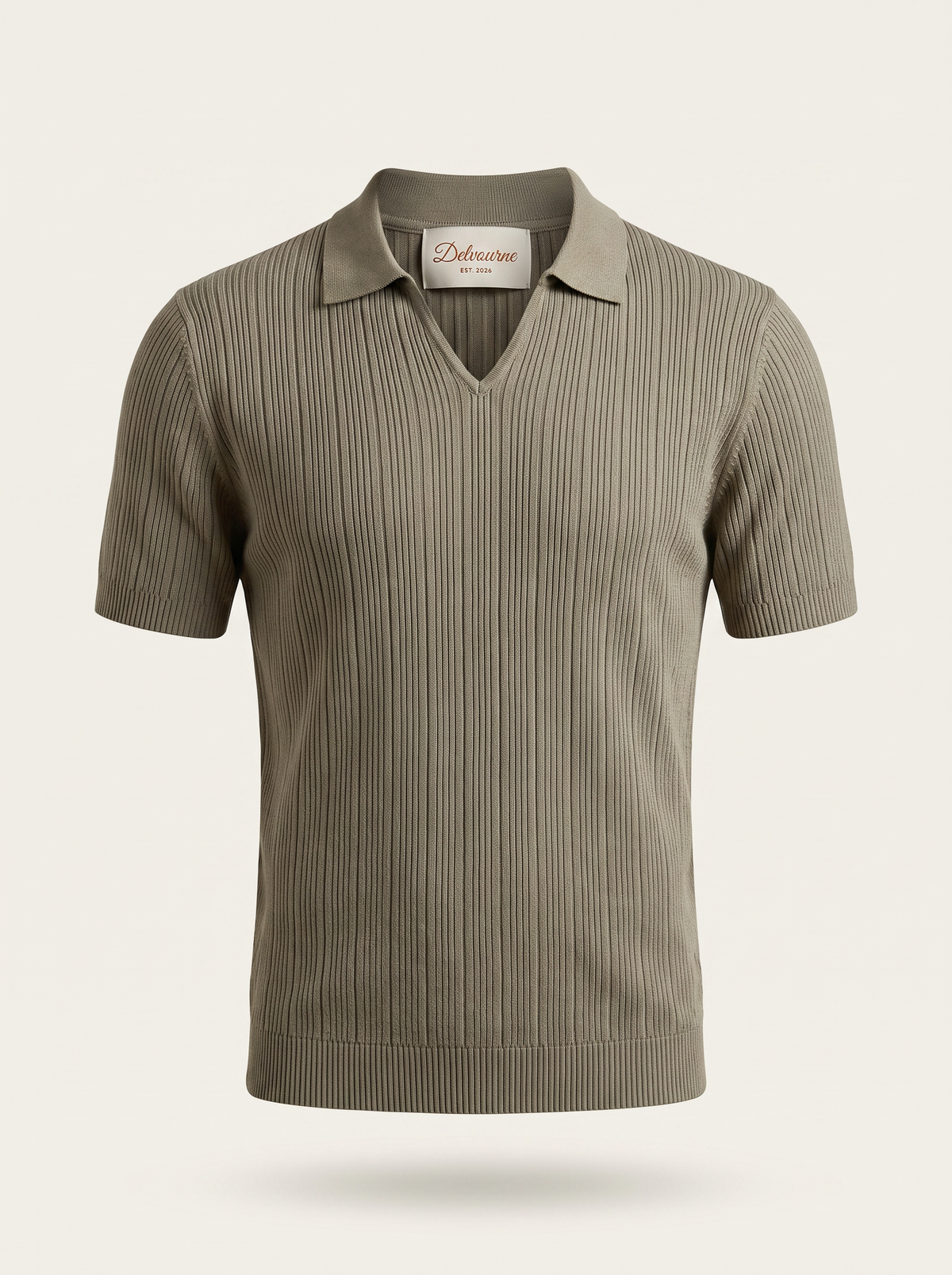 Taupe Open Collar Ribbed Polo