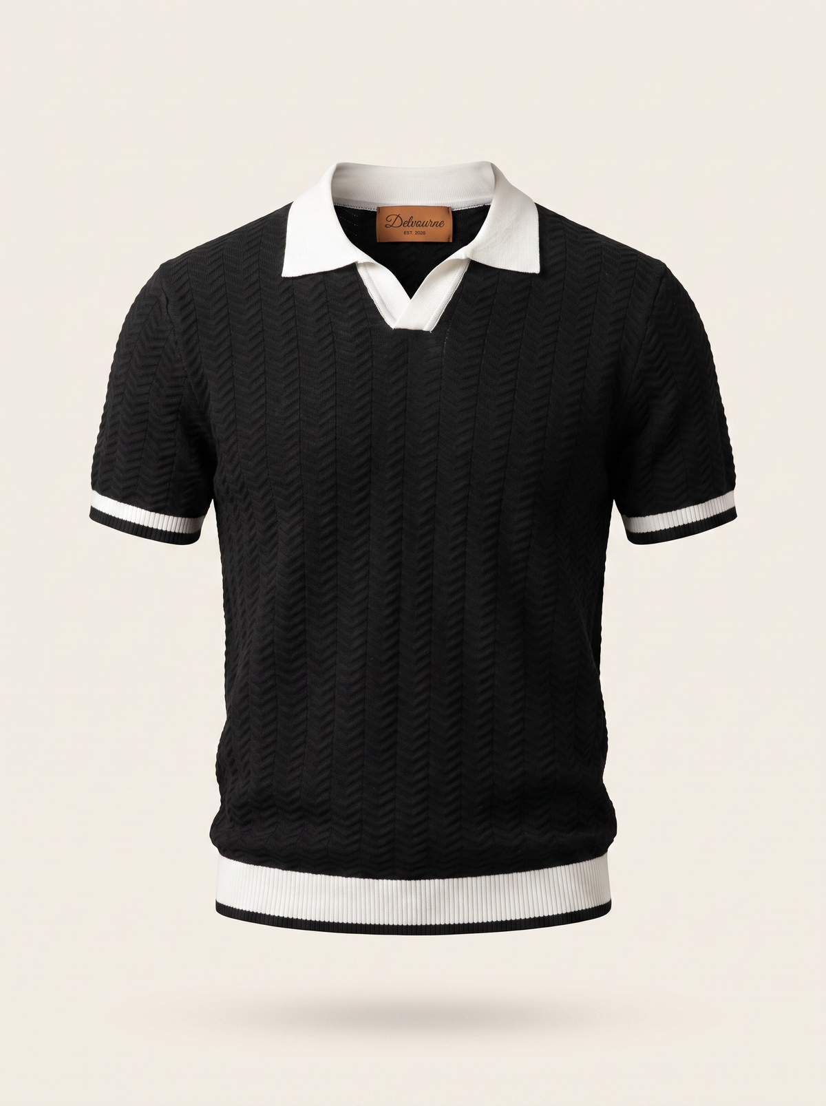 Black Contrast Textured Polo